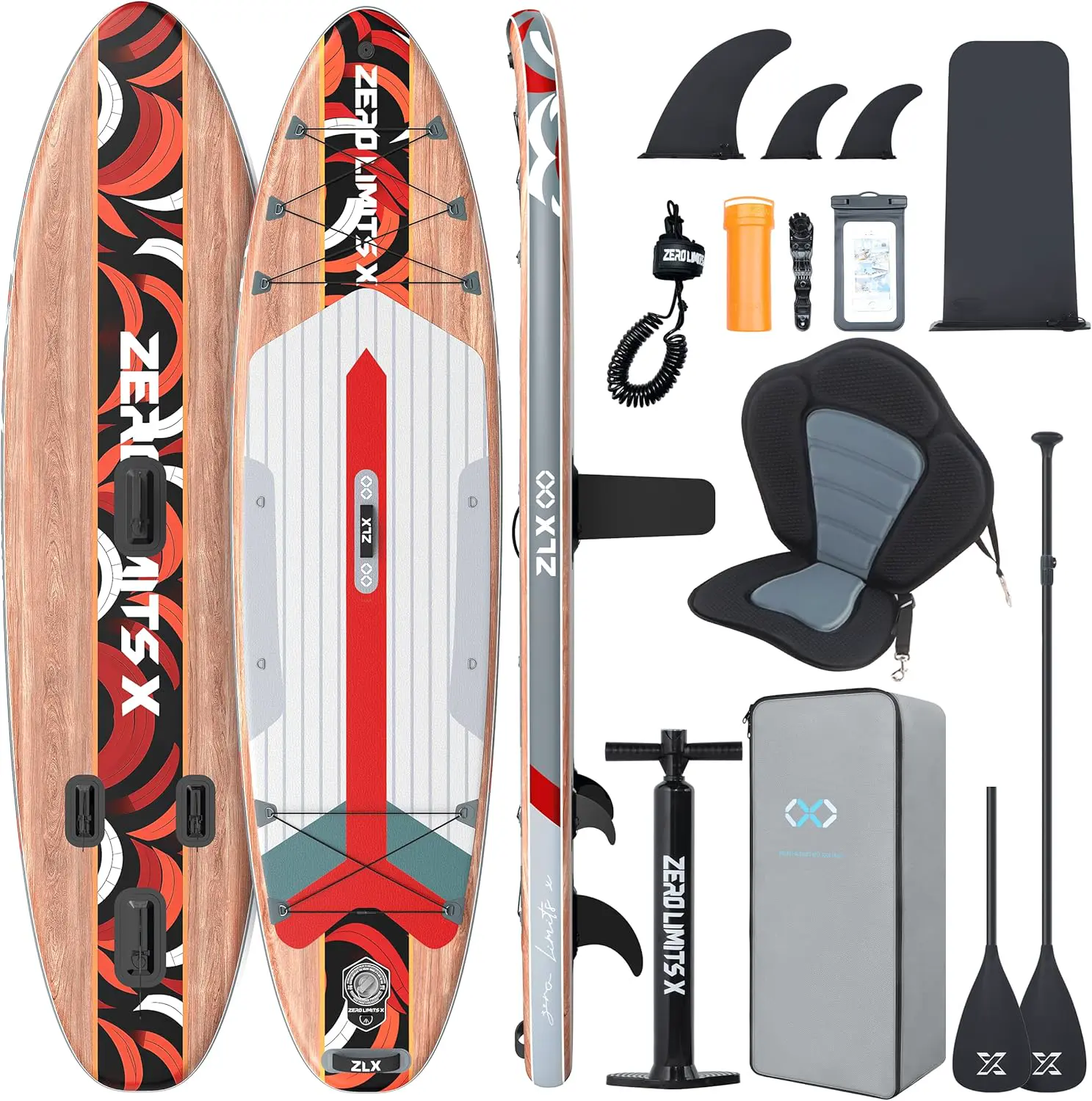 Paddle gonflable 2 places en bois rouge 320 x 84cm vue 1