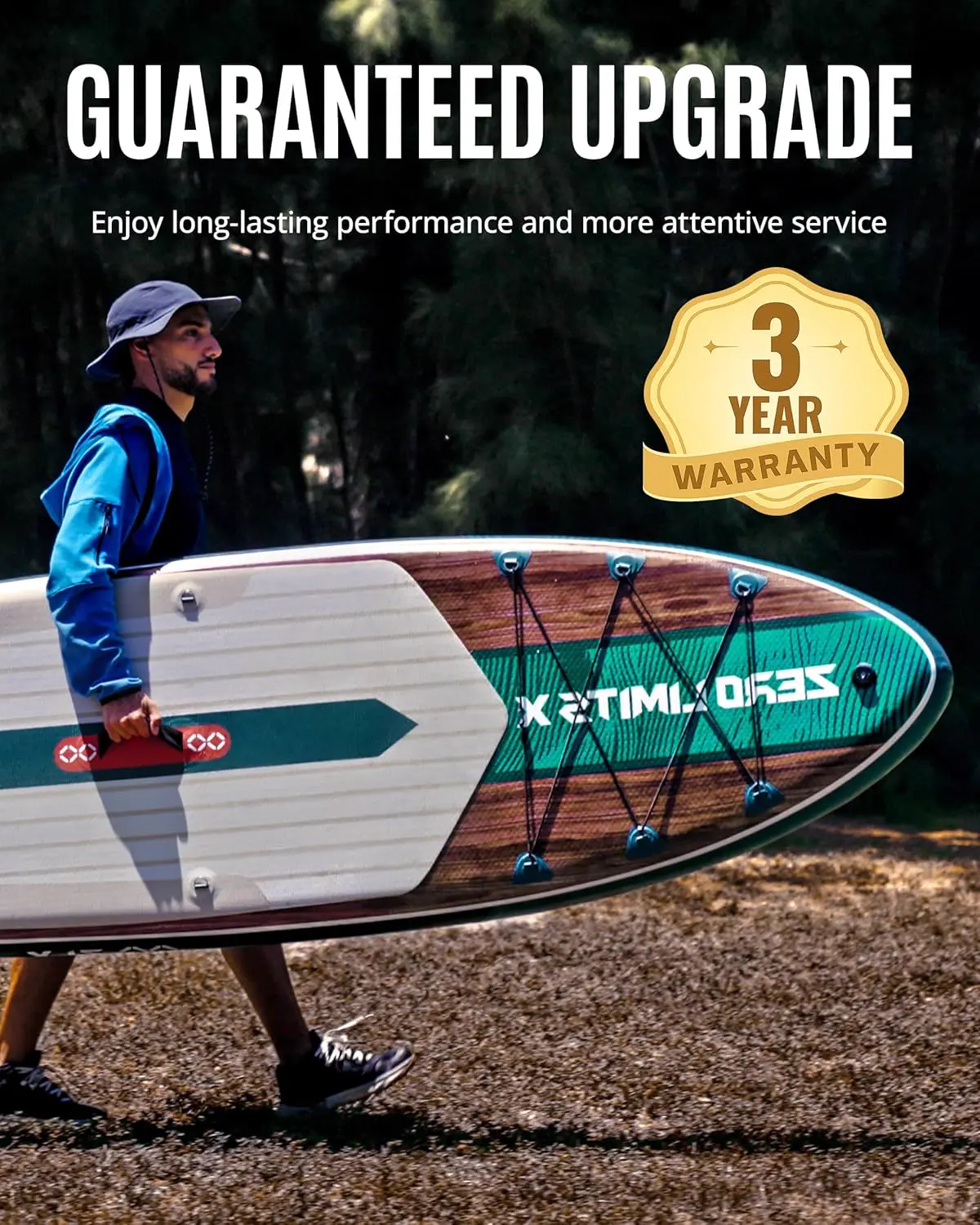 Paddle gonflable 2 places en bois vert 320 x 84cm vue 2