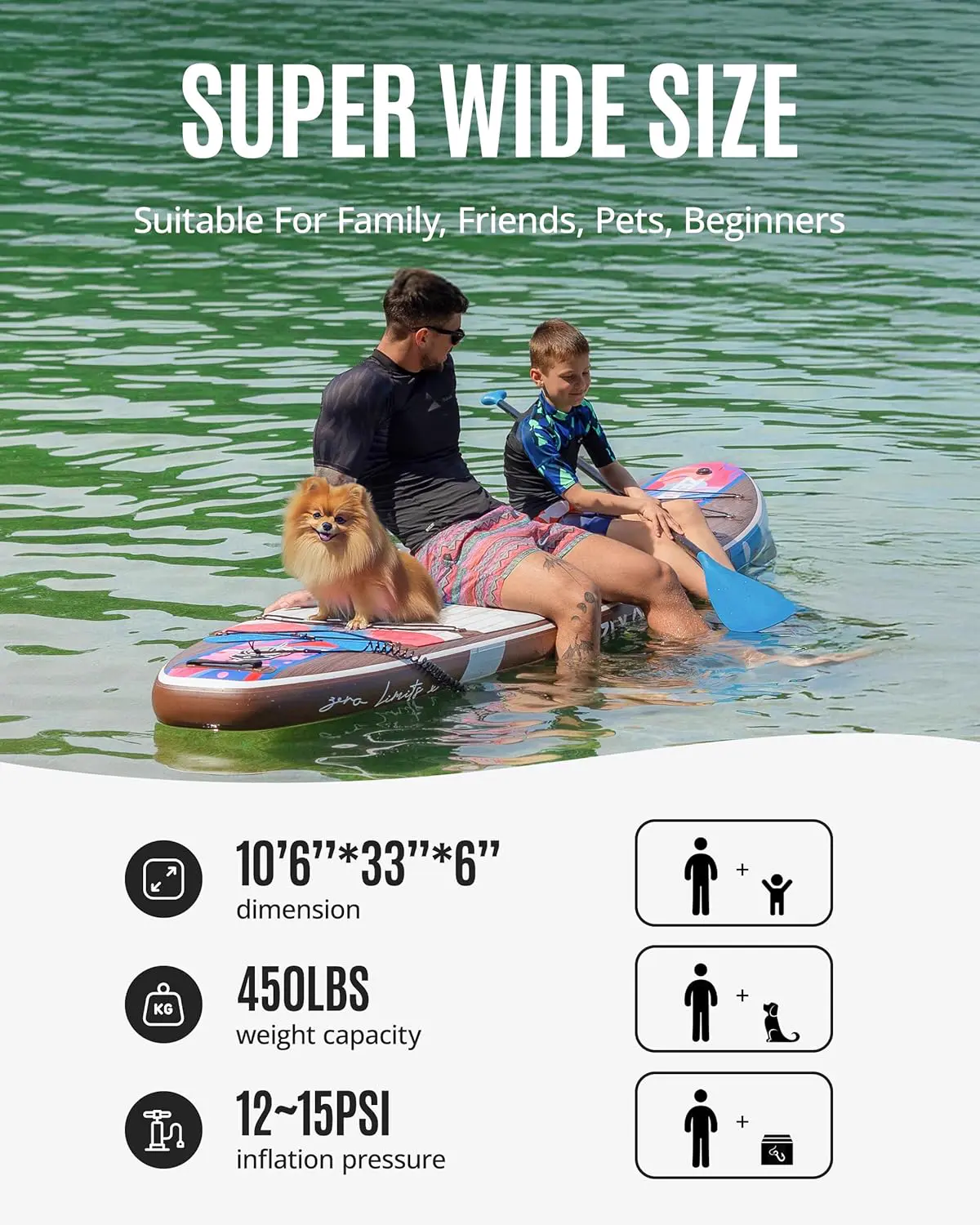 Paddle gonflable 2 places en bois vert 320 x 84cm vue 4