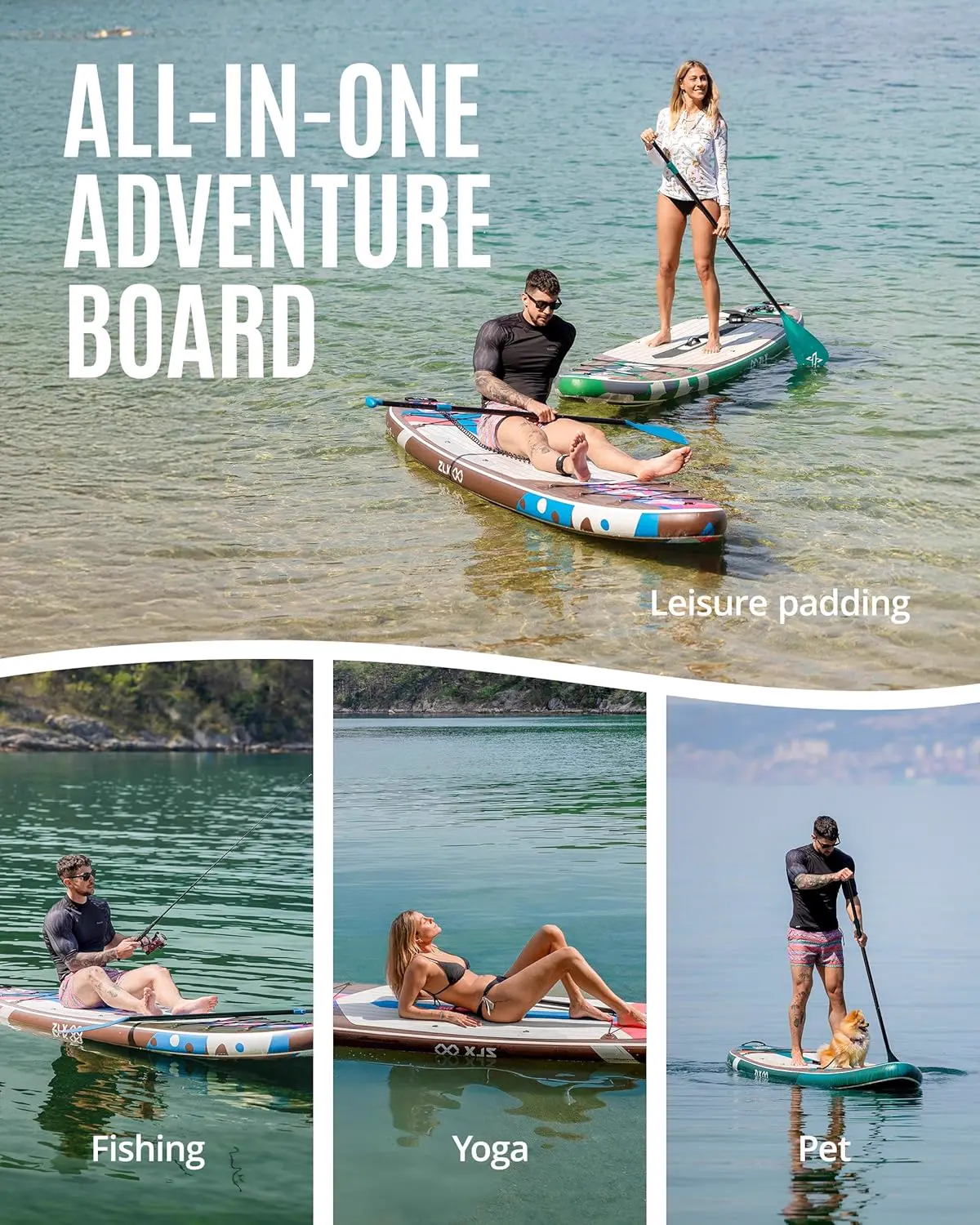 Paddle gonflable 2 places en bois vert 320 x 84cm vue 6