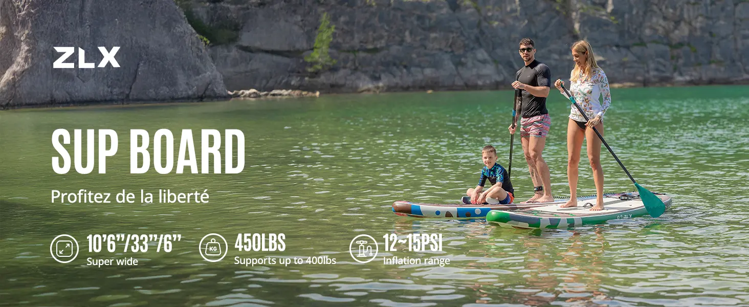 Paddle gonflable 2 places en bois vert 320 x 84cm — contenu détaillé 1
