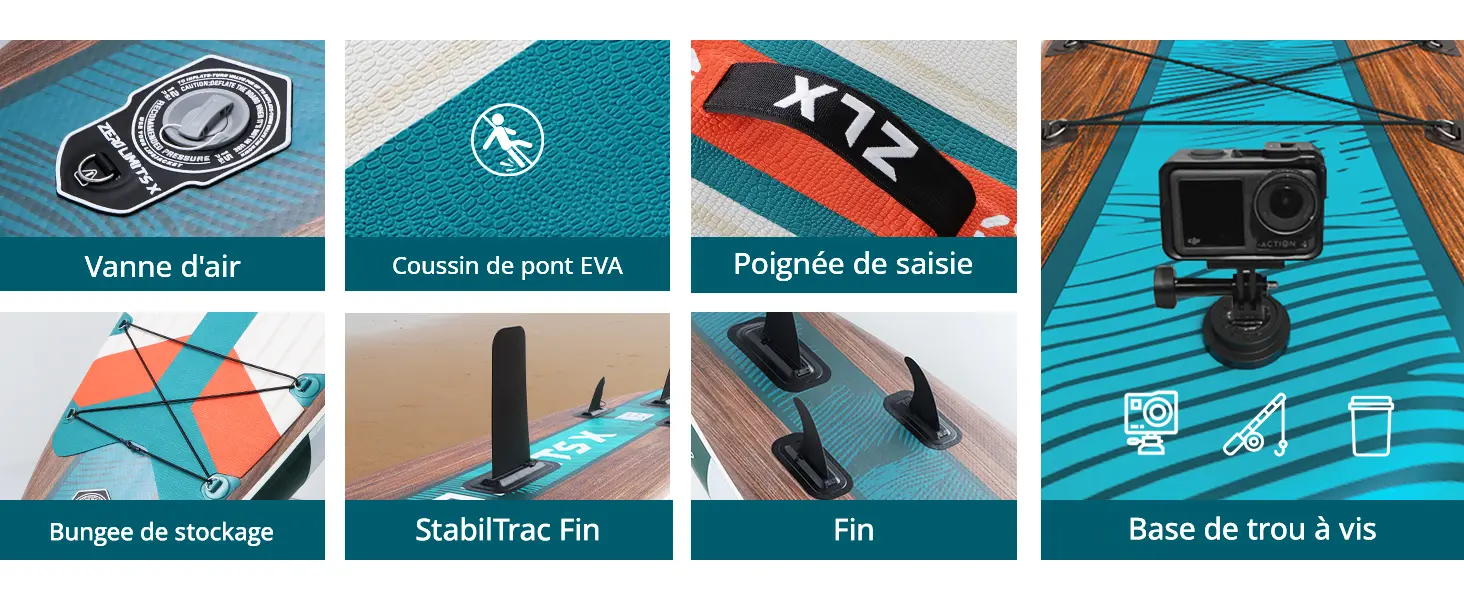 Paddle gonflable 2 places en bois vert 320 x 84cm — contenu détaillé 10