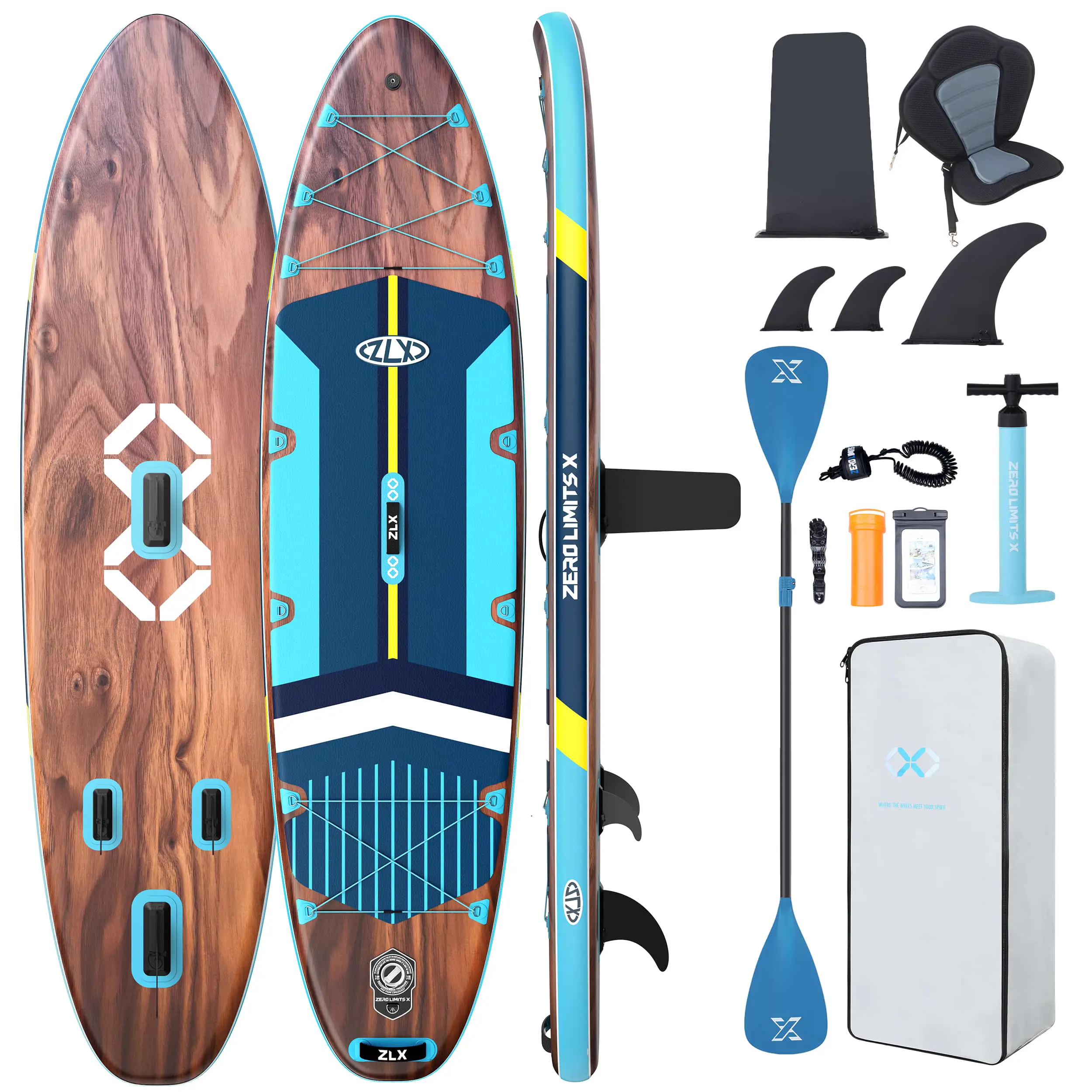 Paddle gonflable 2 places en bois vert 320 x 84cm — contenu détaillé 12