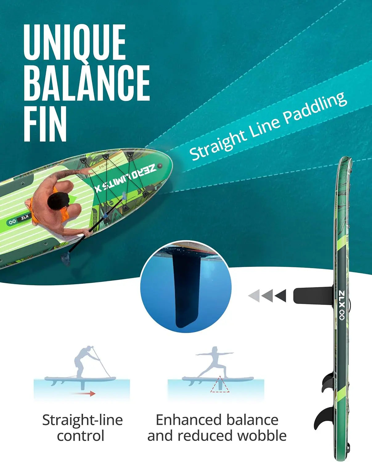 Paddle gonflable 2 places en bois vert 320 x 84cm vue 3