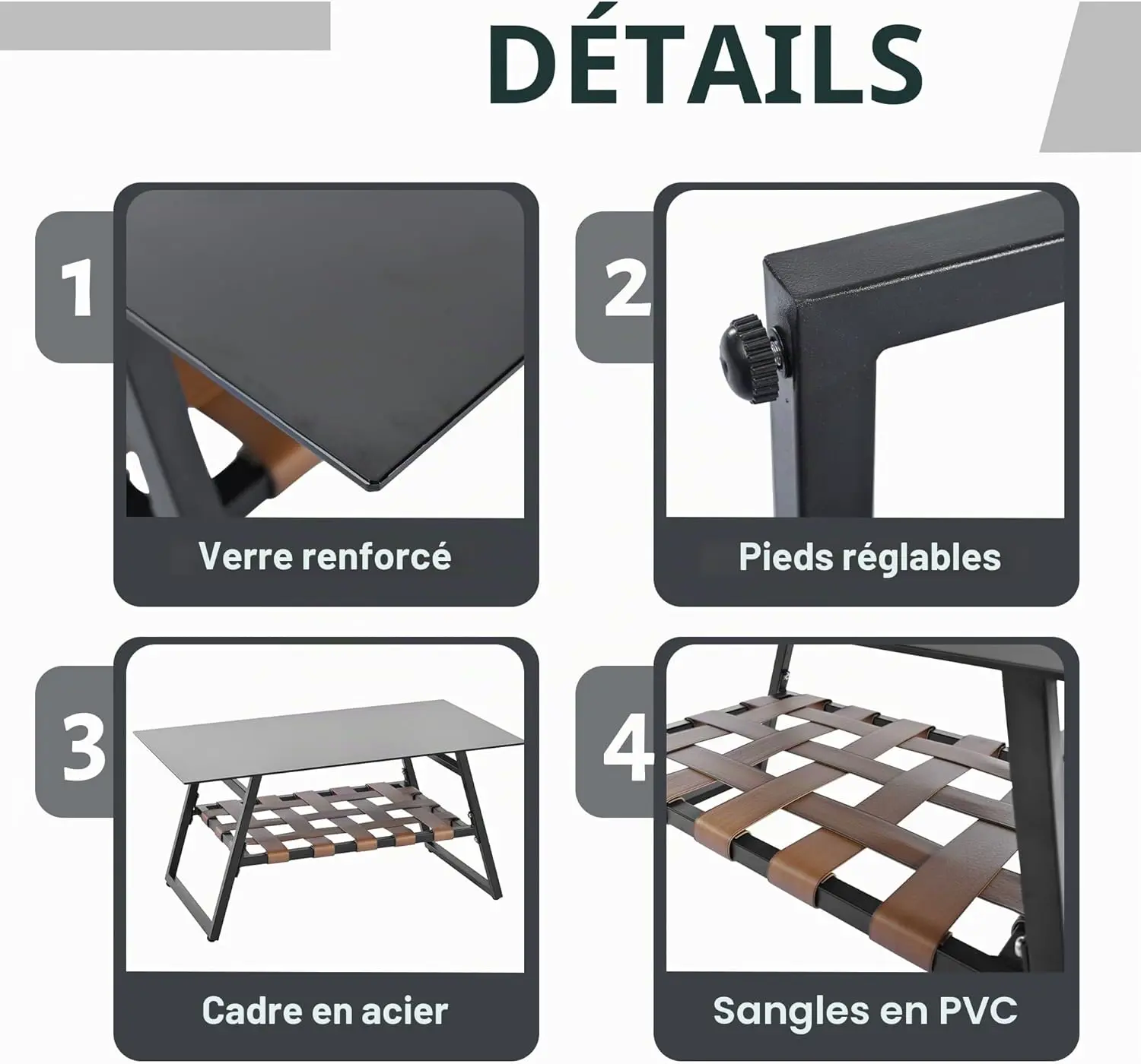 Salon de jardin 4 places en acier marron vue 6