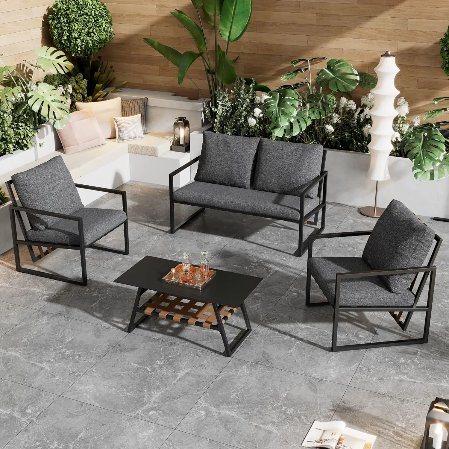 Salon de jardin 4 places en acier marron vue 8