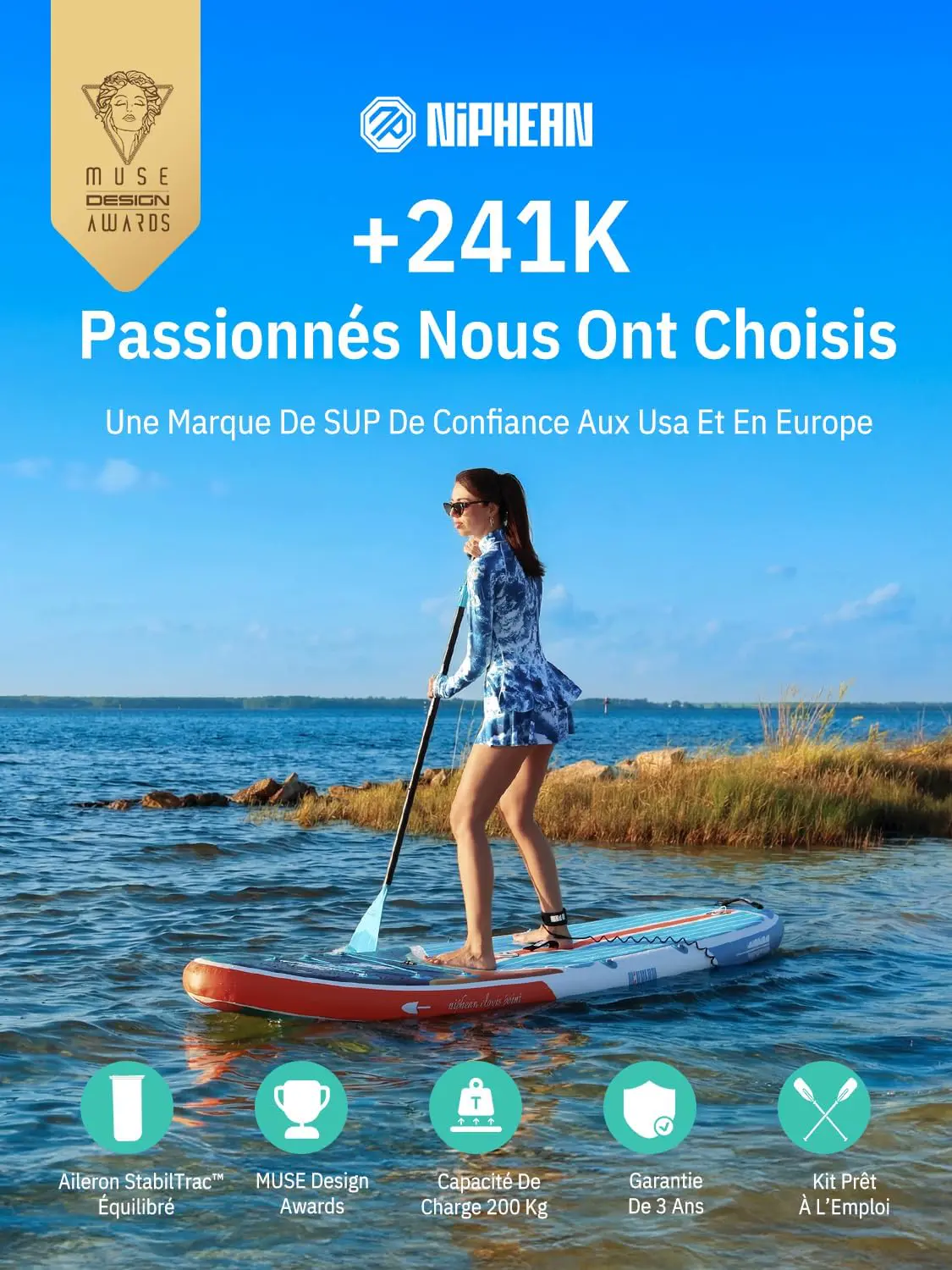 Paddle gonflable bleu vue 2