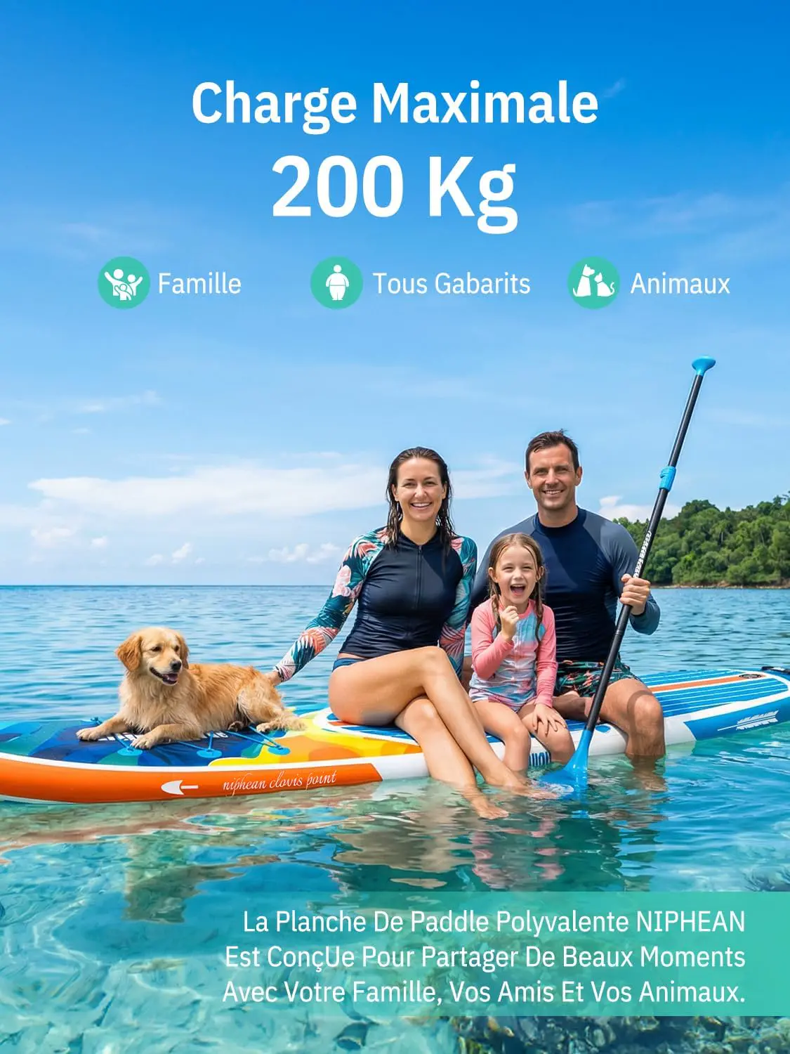 Paddle gonflable bleu vue 3
