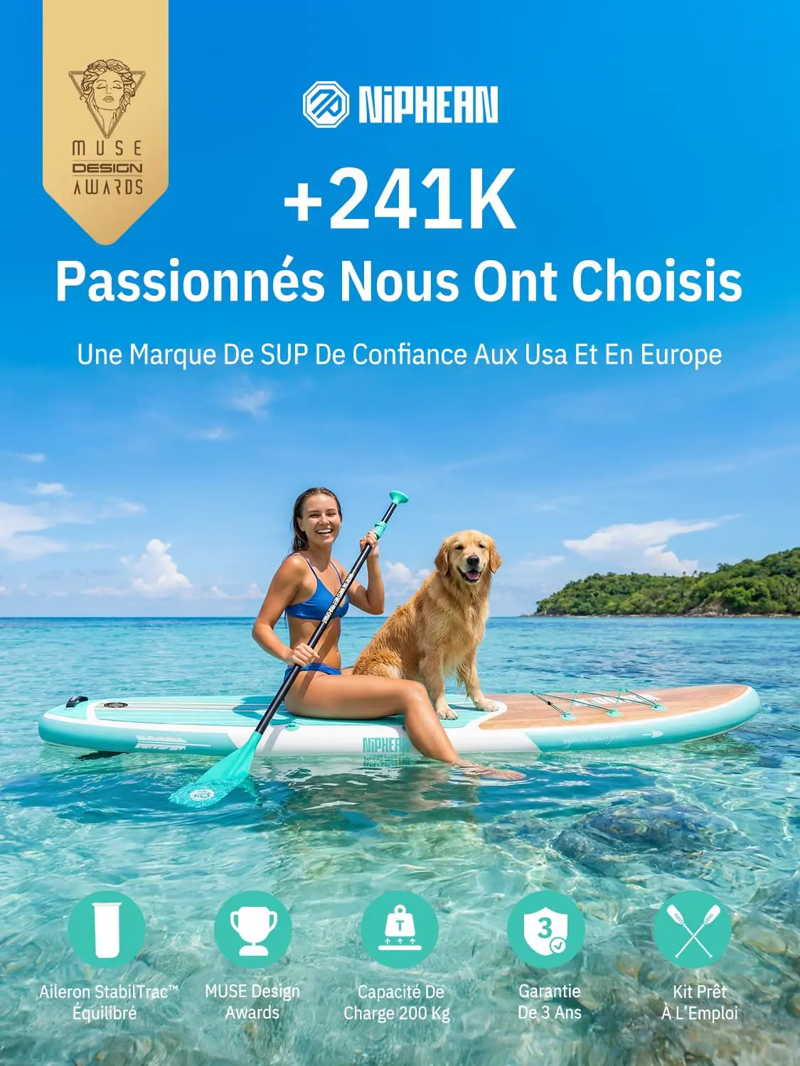 Paddle gonflable 2 places vue 2
