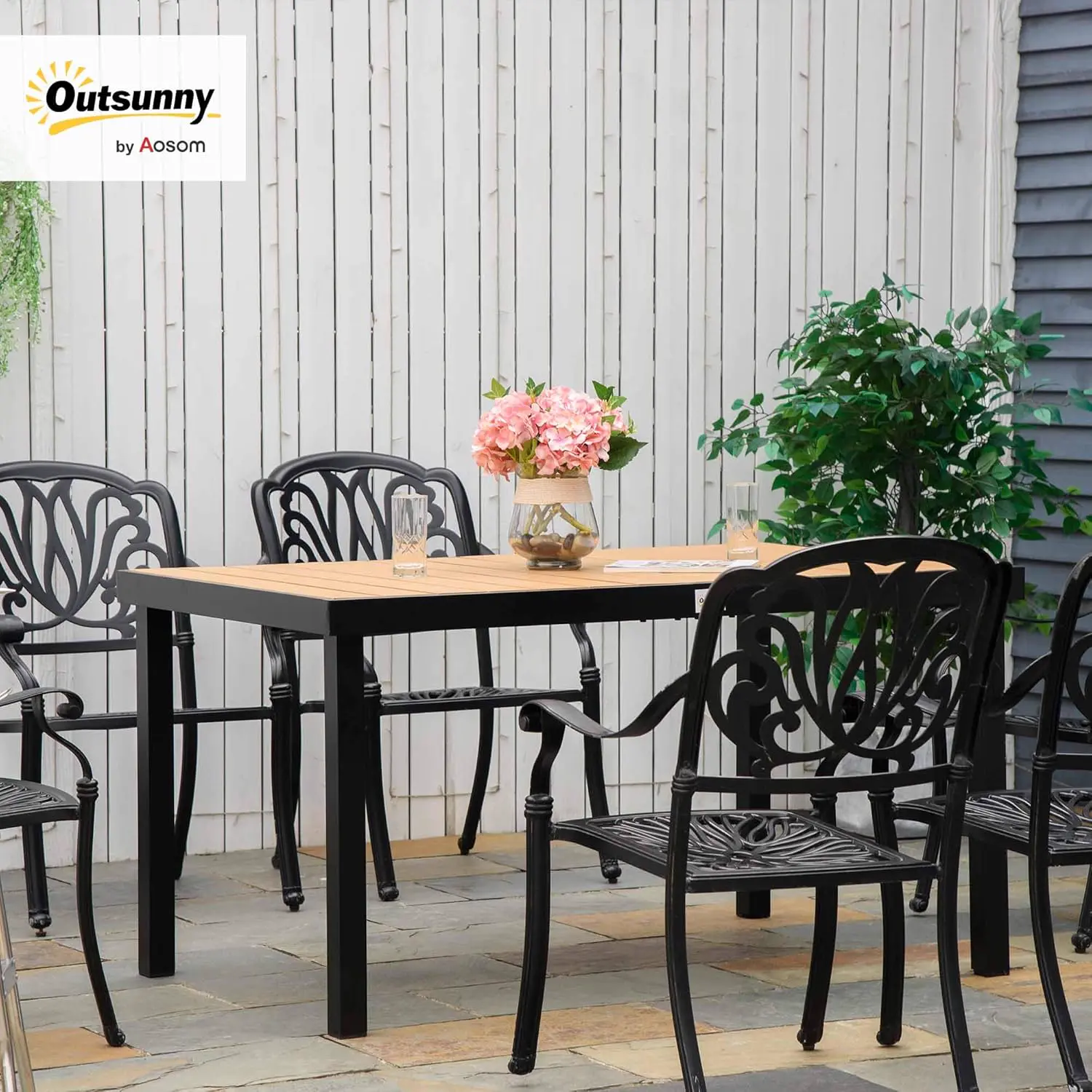 Table de jardin 6 places en aluminium naturel 90 x 74 cm vue 2