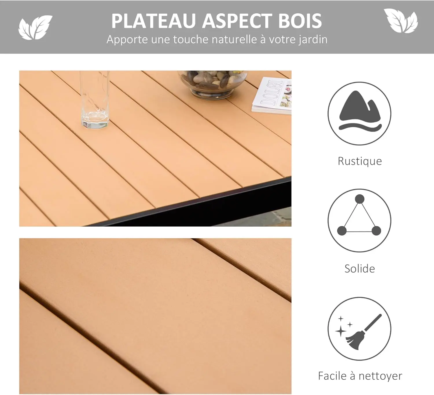 Table de jardin 6 places en aluminium naturel 90 x 74 cm vue 4