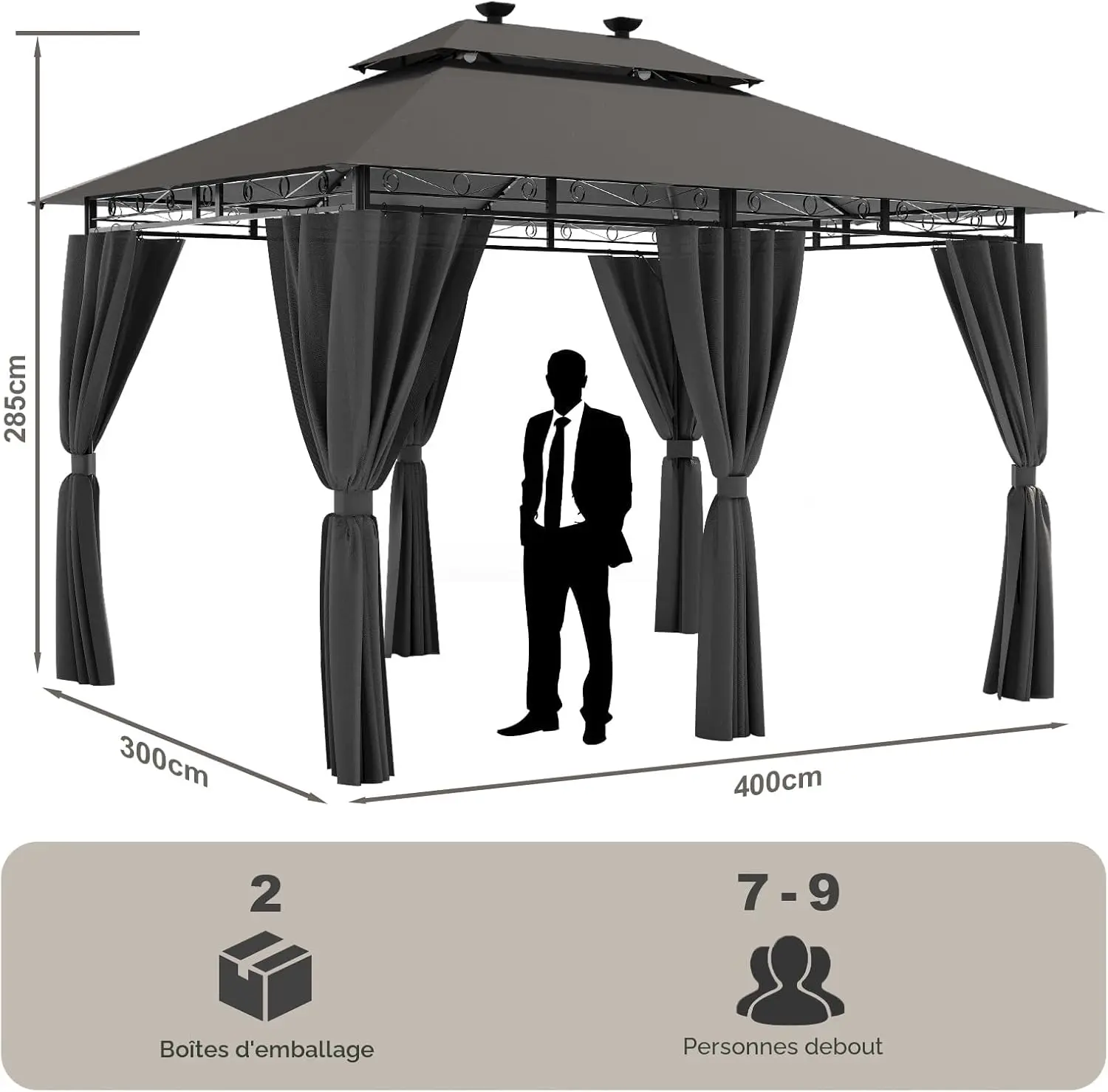 Tonnelle en métal gris 3x4m vue 3