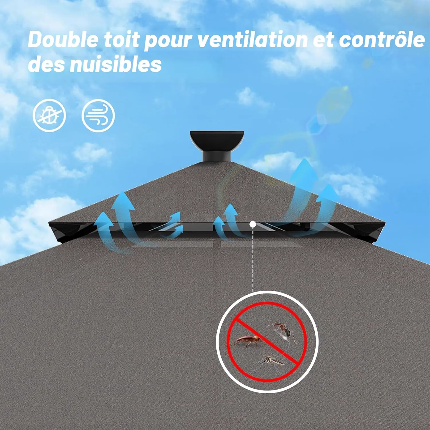 Tonnelle en acier gris 3x3m vue 6