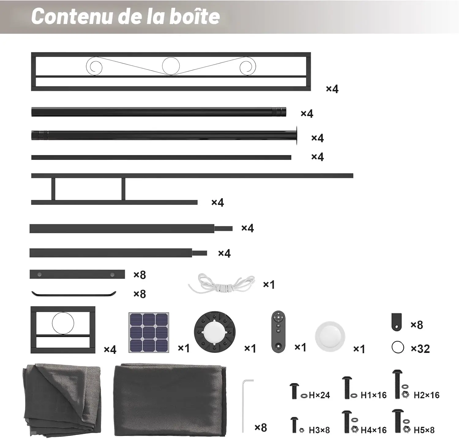 Tonnelle en acier gris 3x3m vue 7