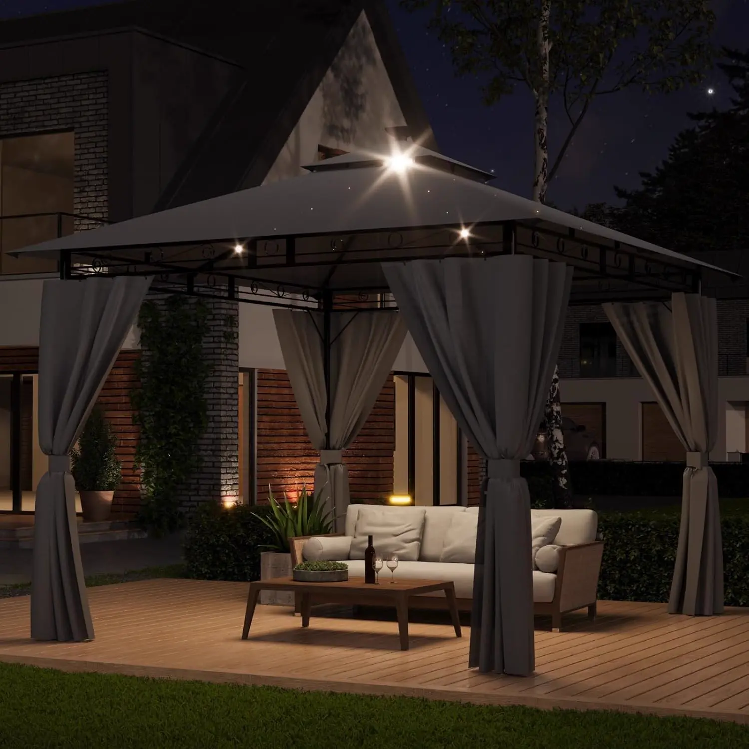 Tonnelle en acier gris 3x3m vue 9