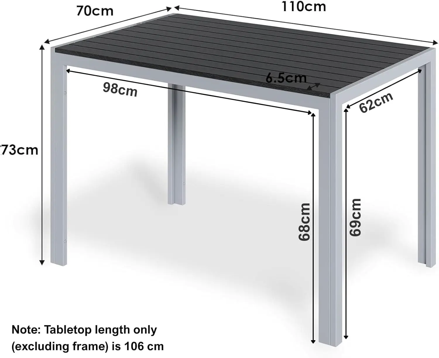 Table de jardin 6 places en bois gris 110 x 70 cm vue 2