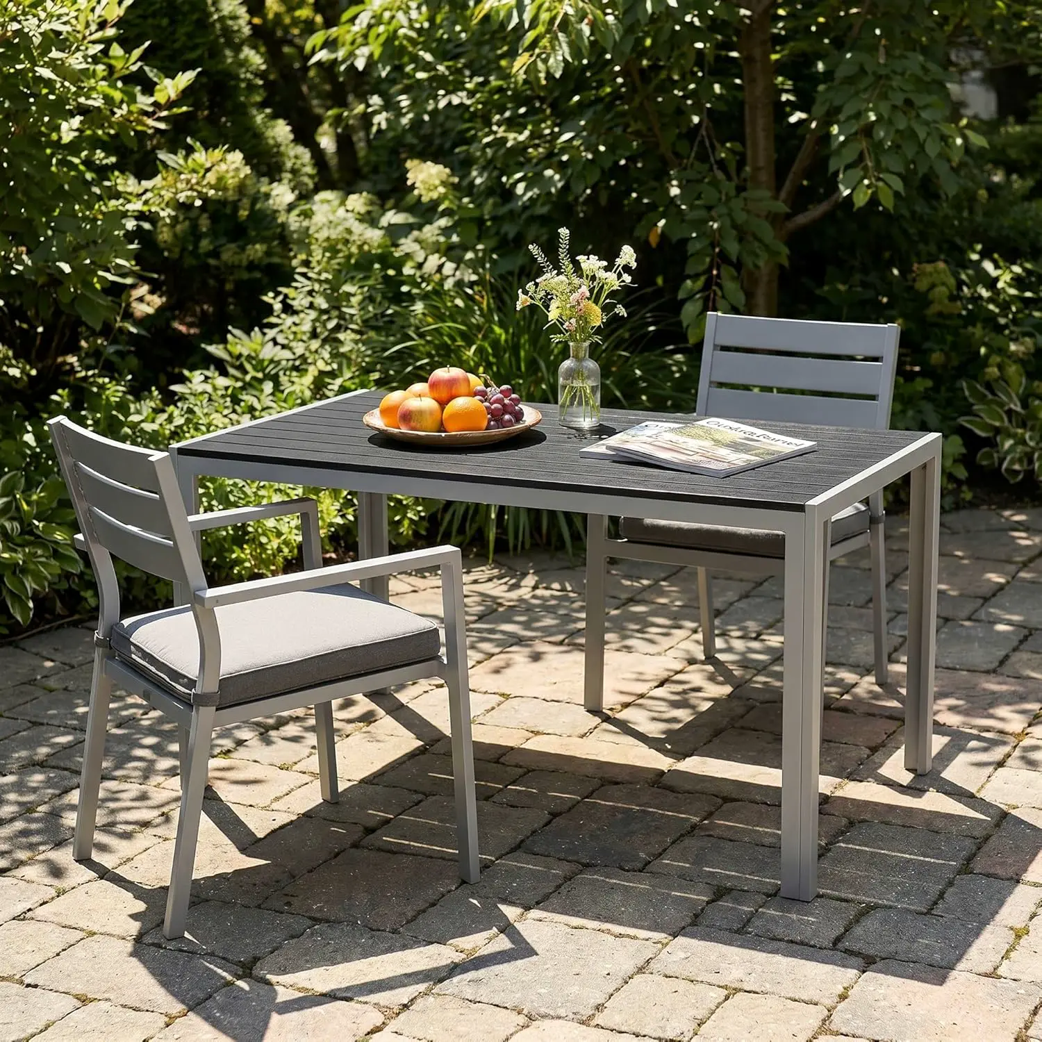 Table de jardin 6 places en bois gris 110 x 70 cm vue 3