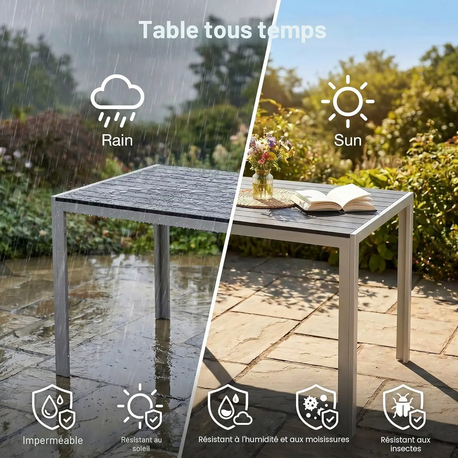 Table de jardin 6 places en bois gris 110 x 70 cm vue 4