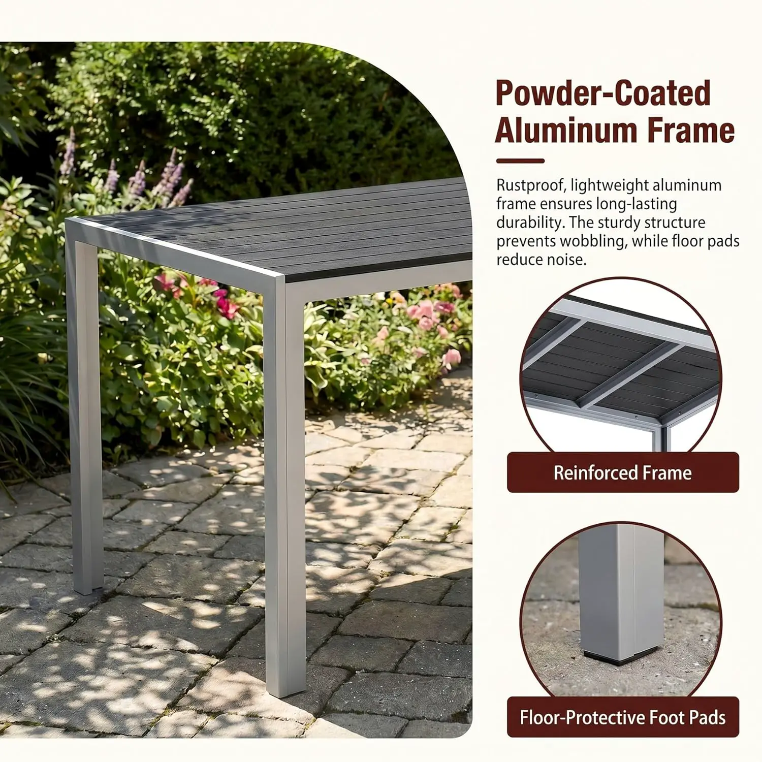 Table de jardin 6 places en bois gris 110 x 70 cm vue 6