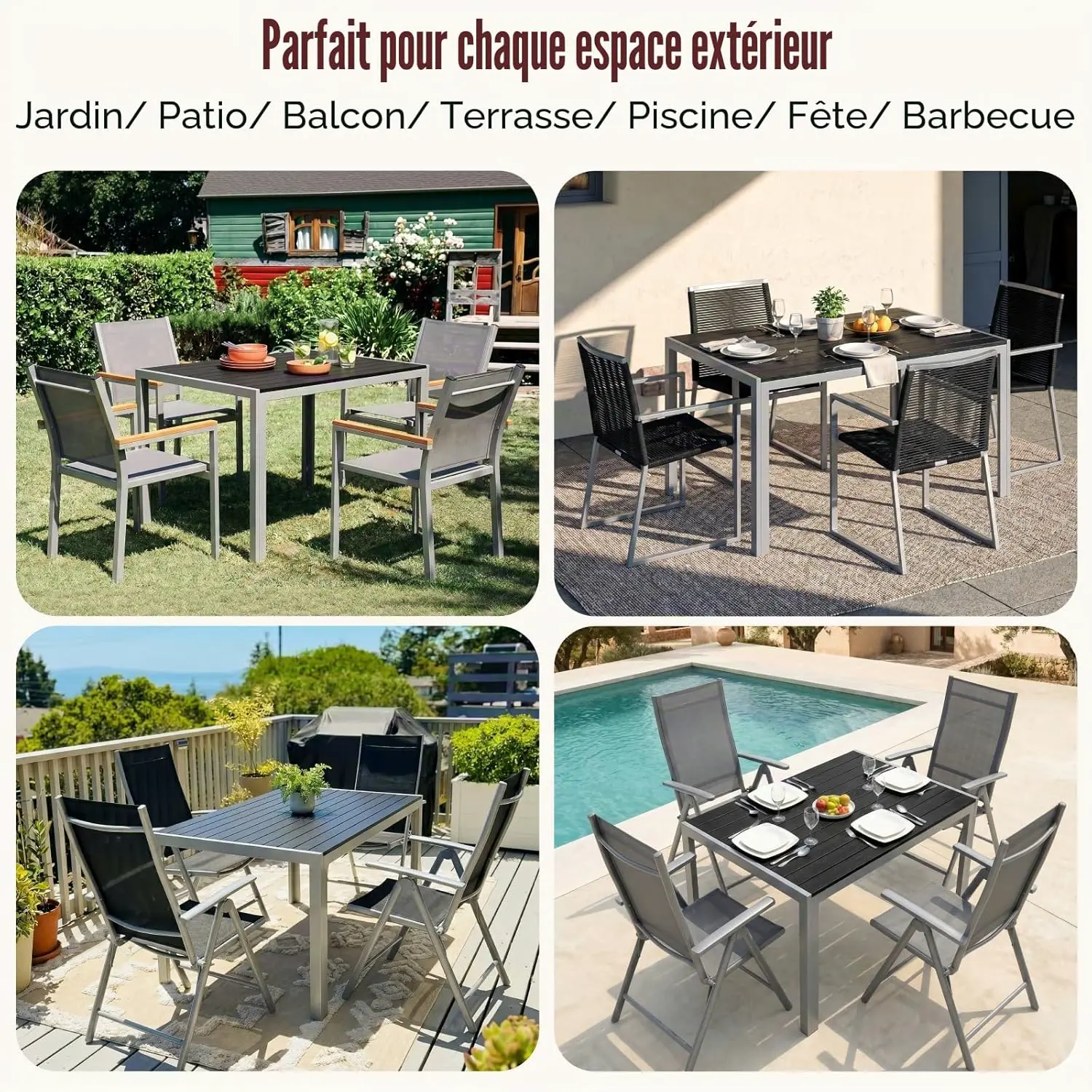 Table de jardin 6 places en bois gris 110 x 70 cm vue 8
