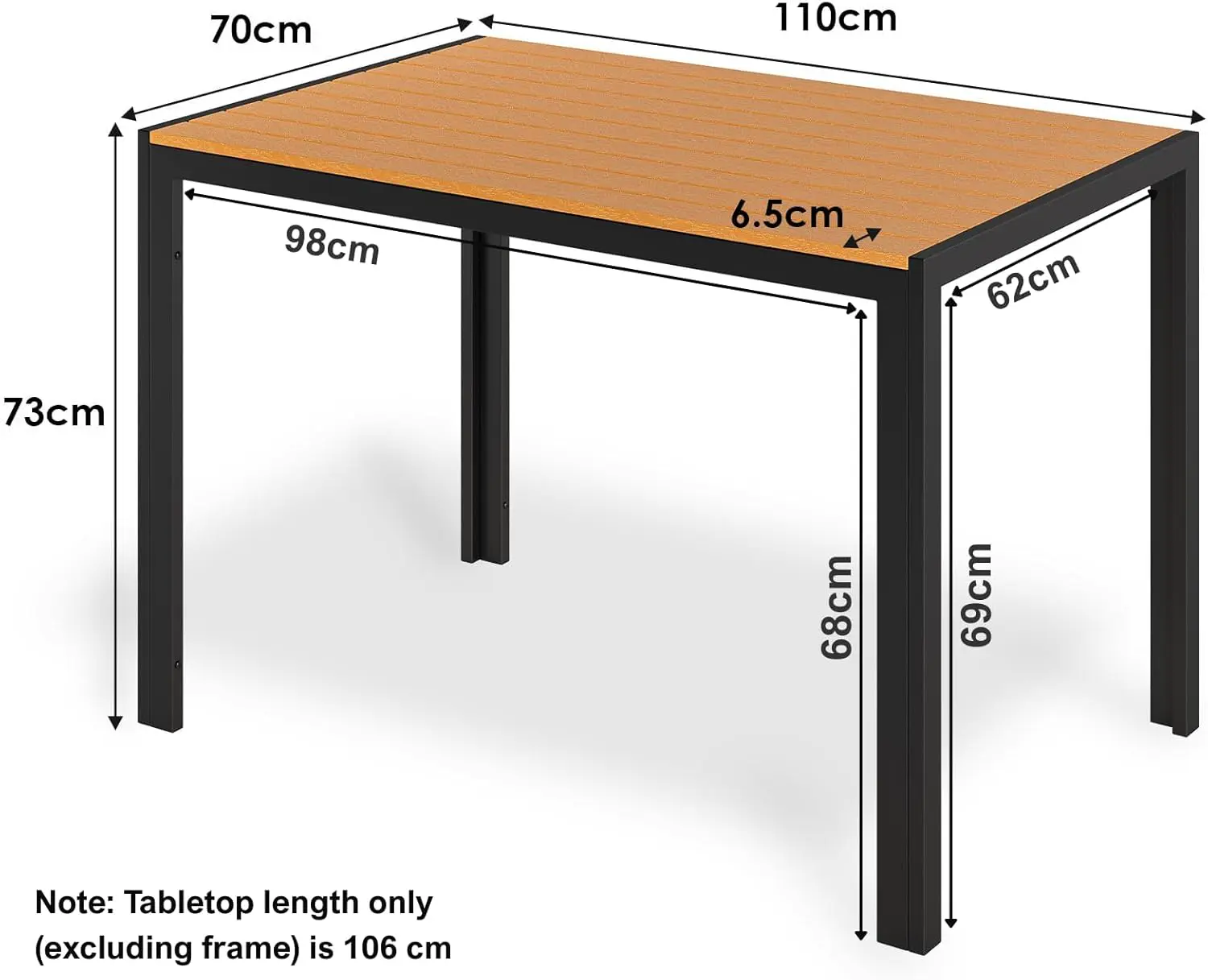 Table de jardin 6 places en aluminium gris 110 x 70 cm vue 2