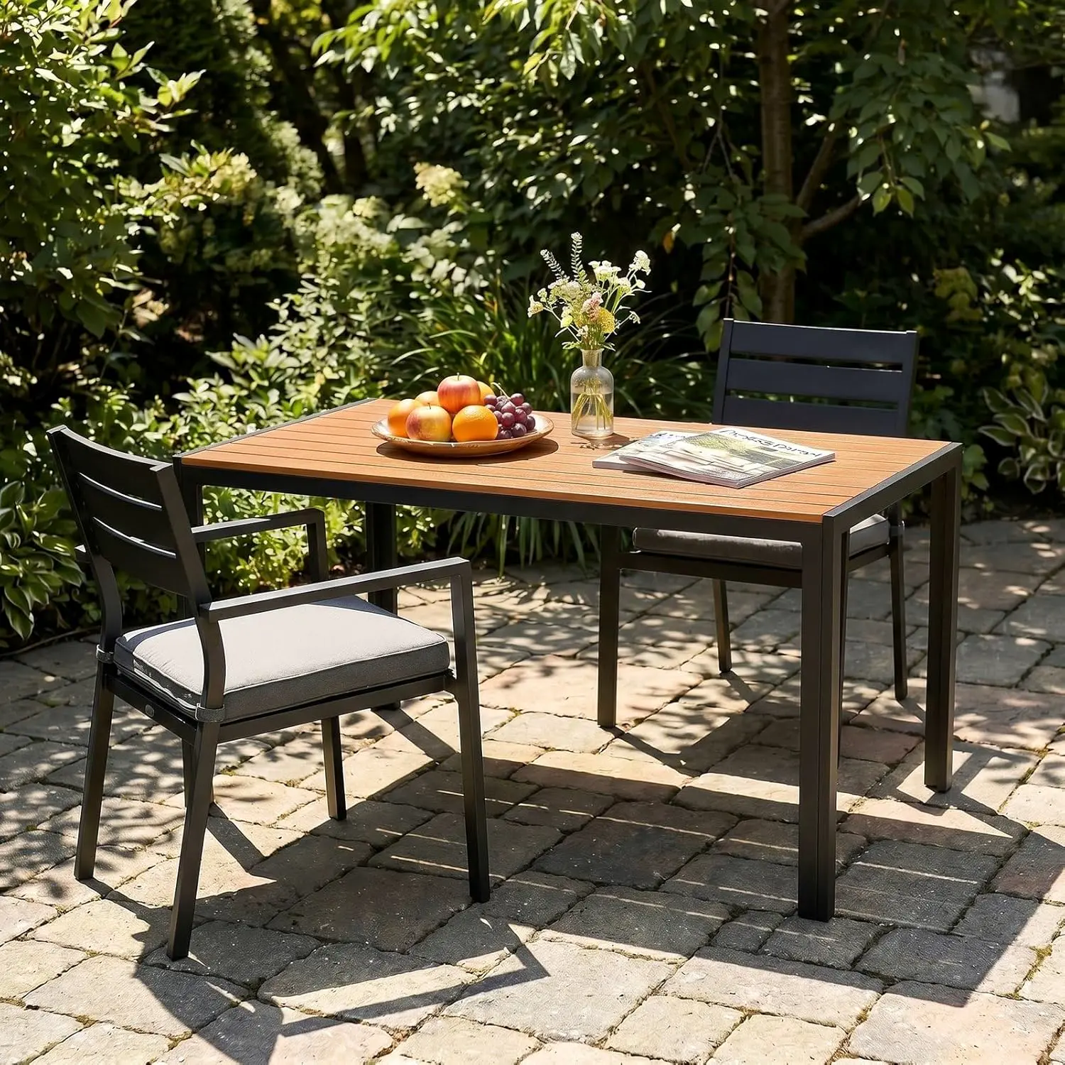 Table de jardin 6 places en aluminium gris 110 x 70 cm vue 3