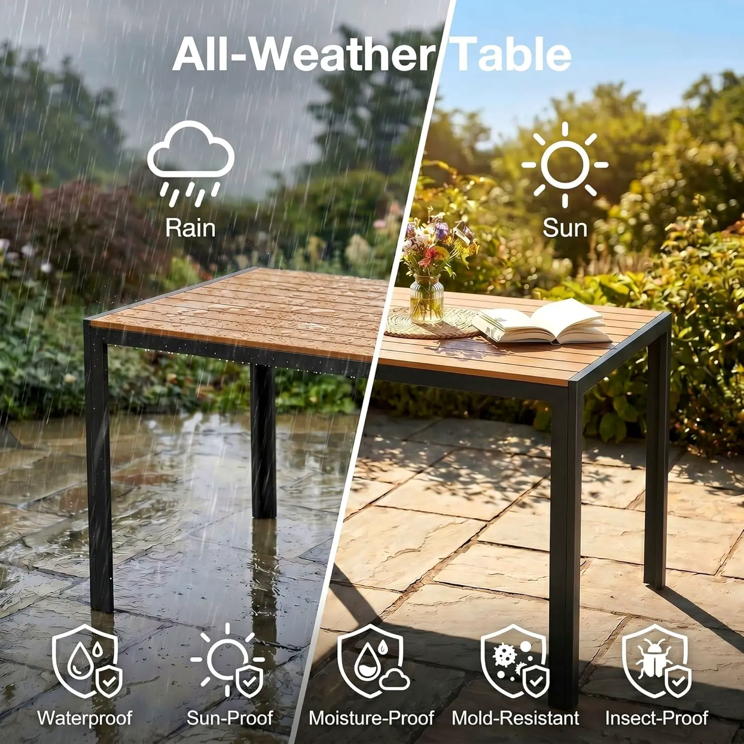 Table de jardin 6 places en aluminium gris 110 x 70 cm vue 4