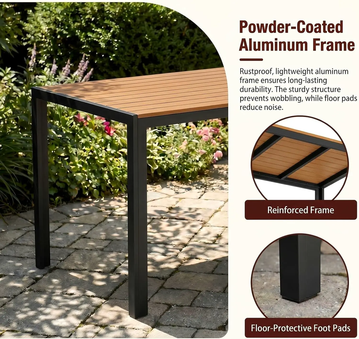 Table de jardin 6 places en aluminium gris 110 x 70 cm vue 6
