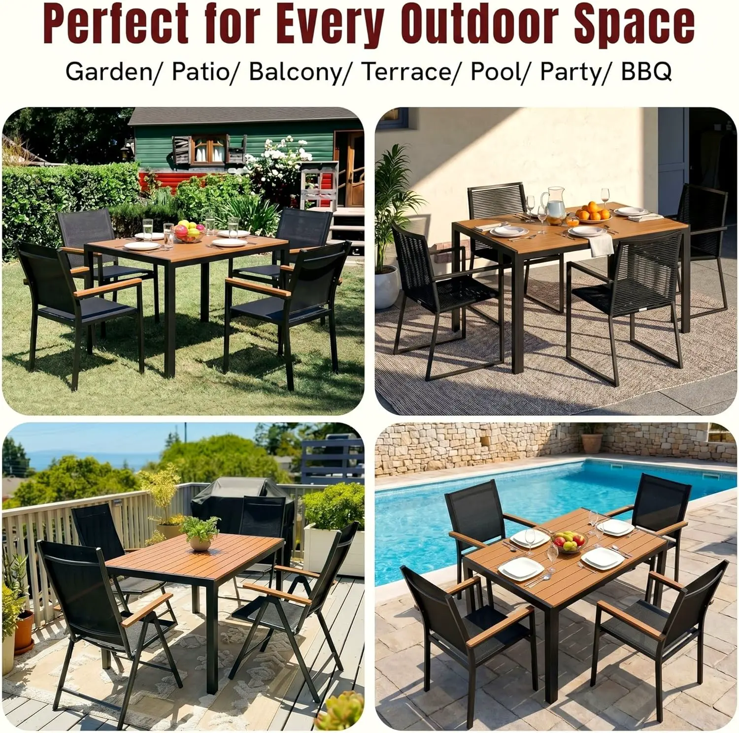 Table de jardin 6 places en aluminium gris 110 x 70 cm vue 8