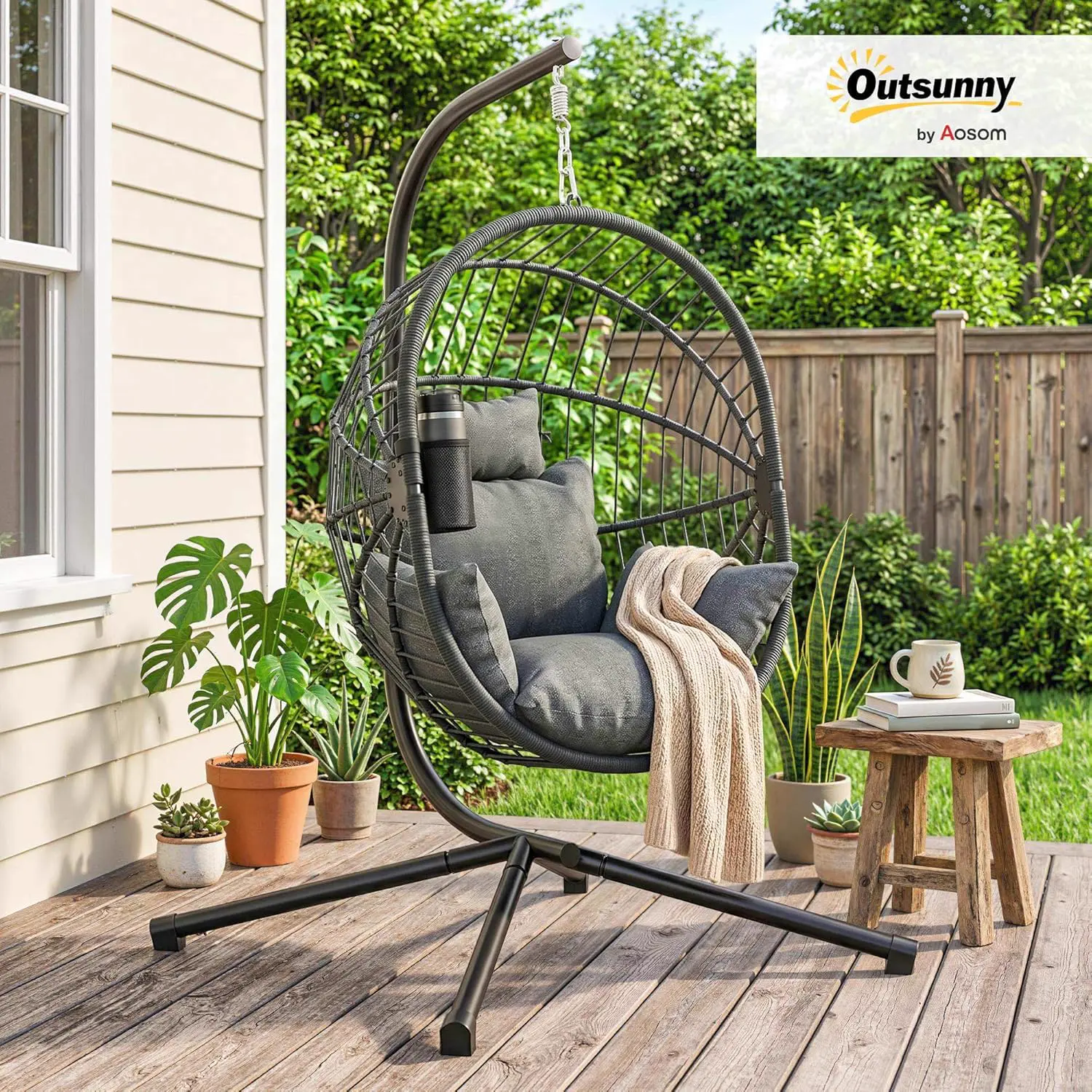 Fauteuils suspendus en acier gris vue 2