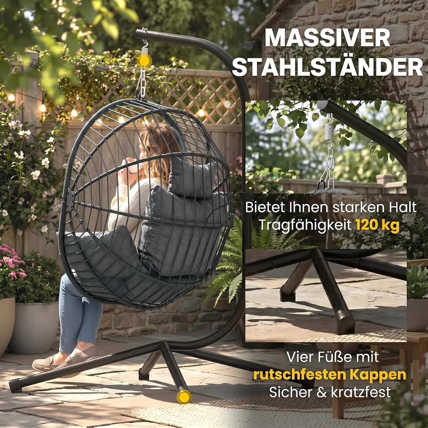 Fauteuils suspendus en acier gris vue 3