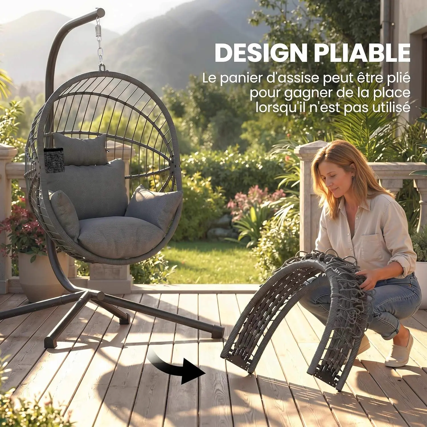Fauteuils suspendus en acier gris vue 4