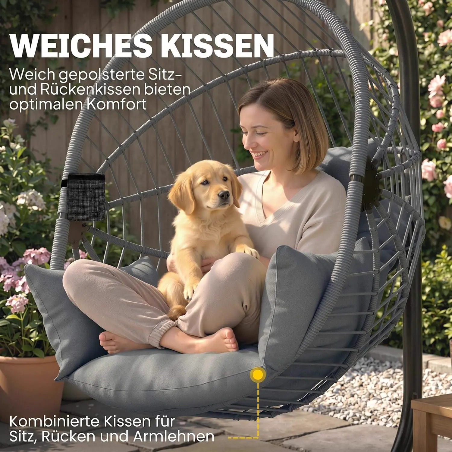 Fauteuils suspendus en acier gris vue 5