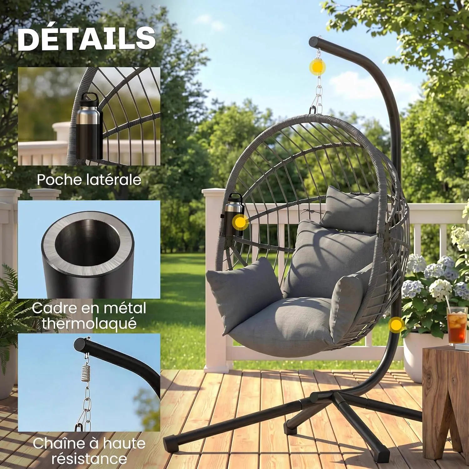 Fauteuils suspendus en acier gris vue 6
