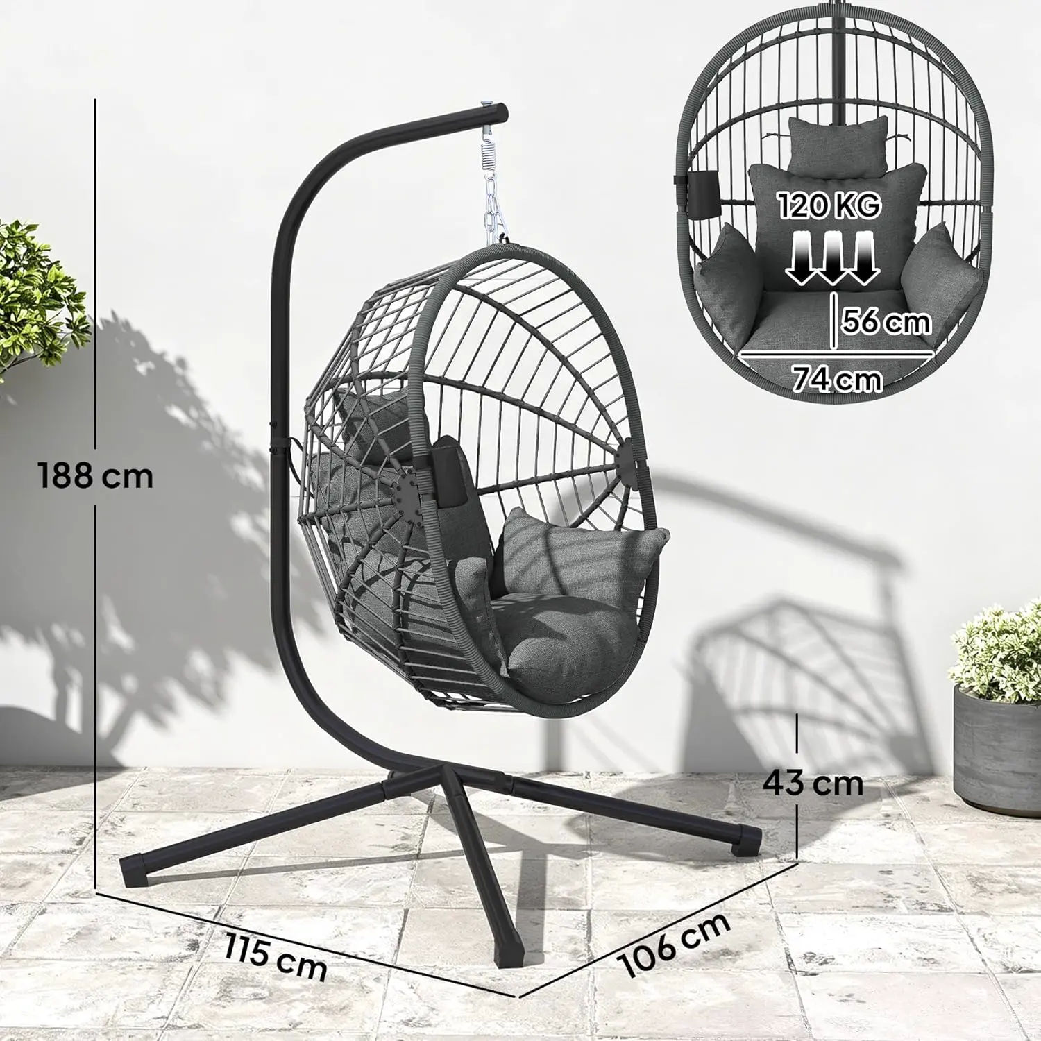Fauteuils suspendus en acier gris vue 7