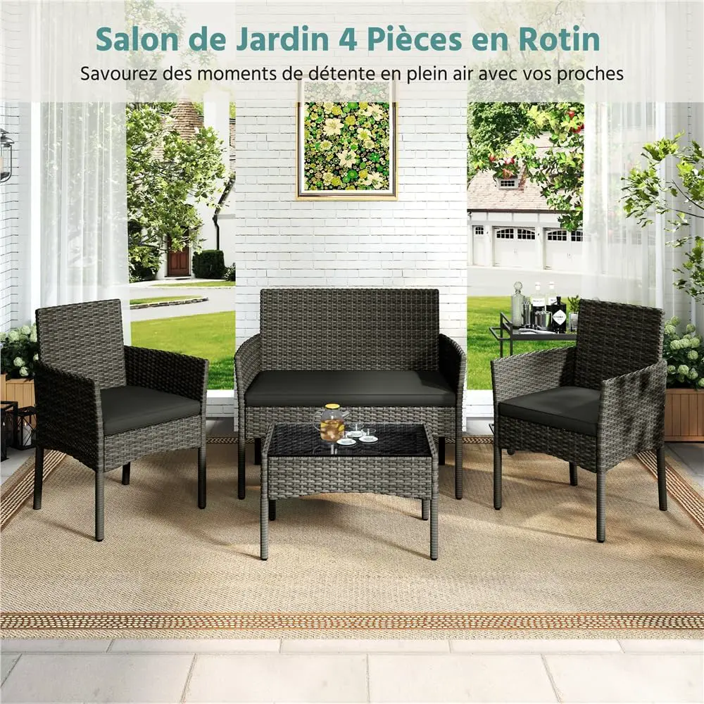 Salon de jardin 4 places en rotin gris 59,5x83,5 cm vue 4