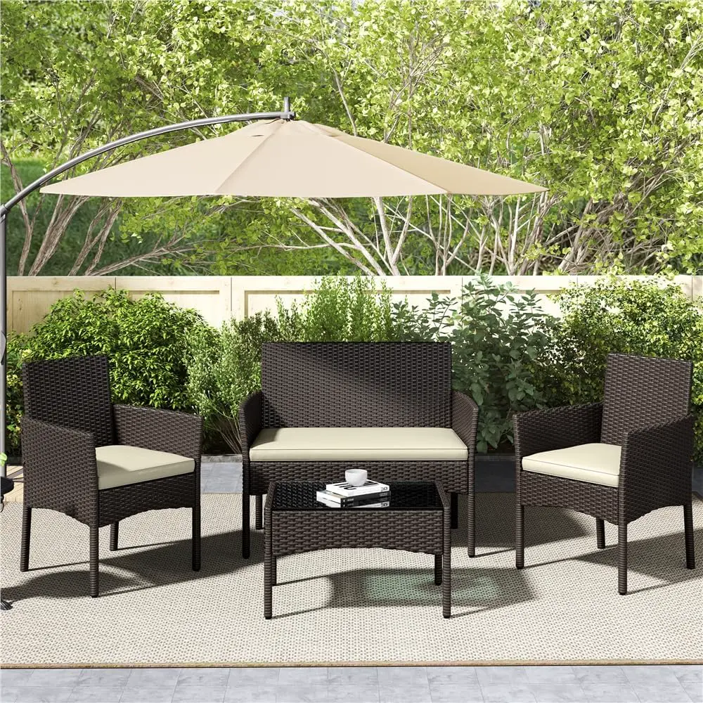Salon de jardin 4 places en rotin beige 59,5x83,5 cm vue 2