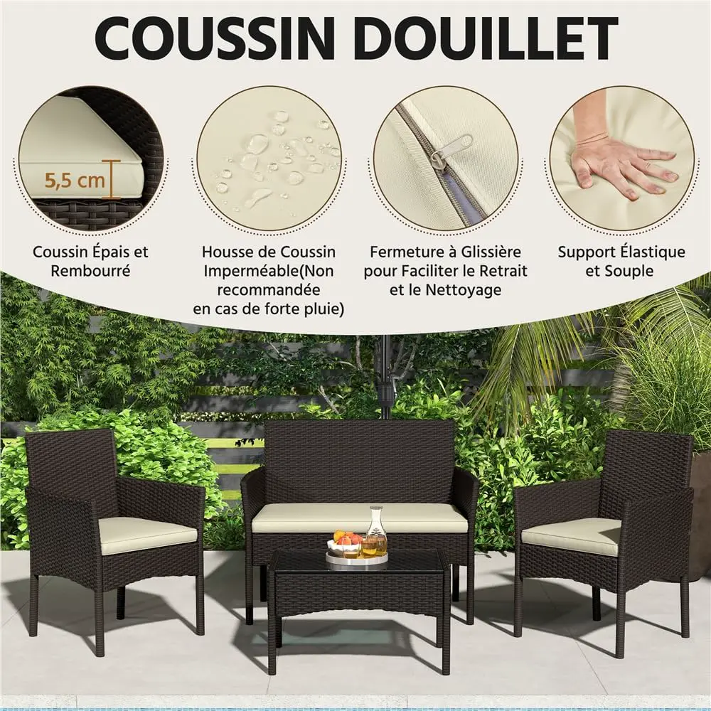 Salon de jardin 4 places en rotin beige 59,5x83,5 cm vue 5