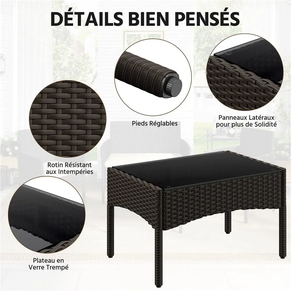 Salon de jardin 4 places en rotin beige 59,5x83,5 cm vue 6