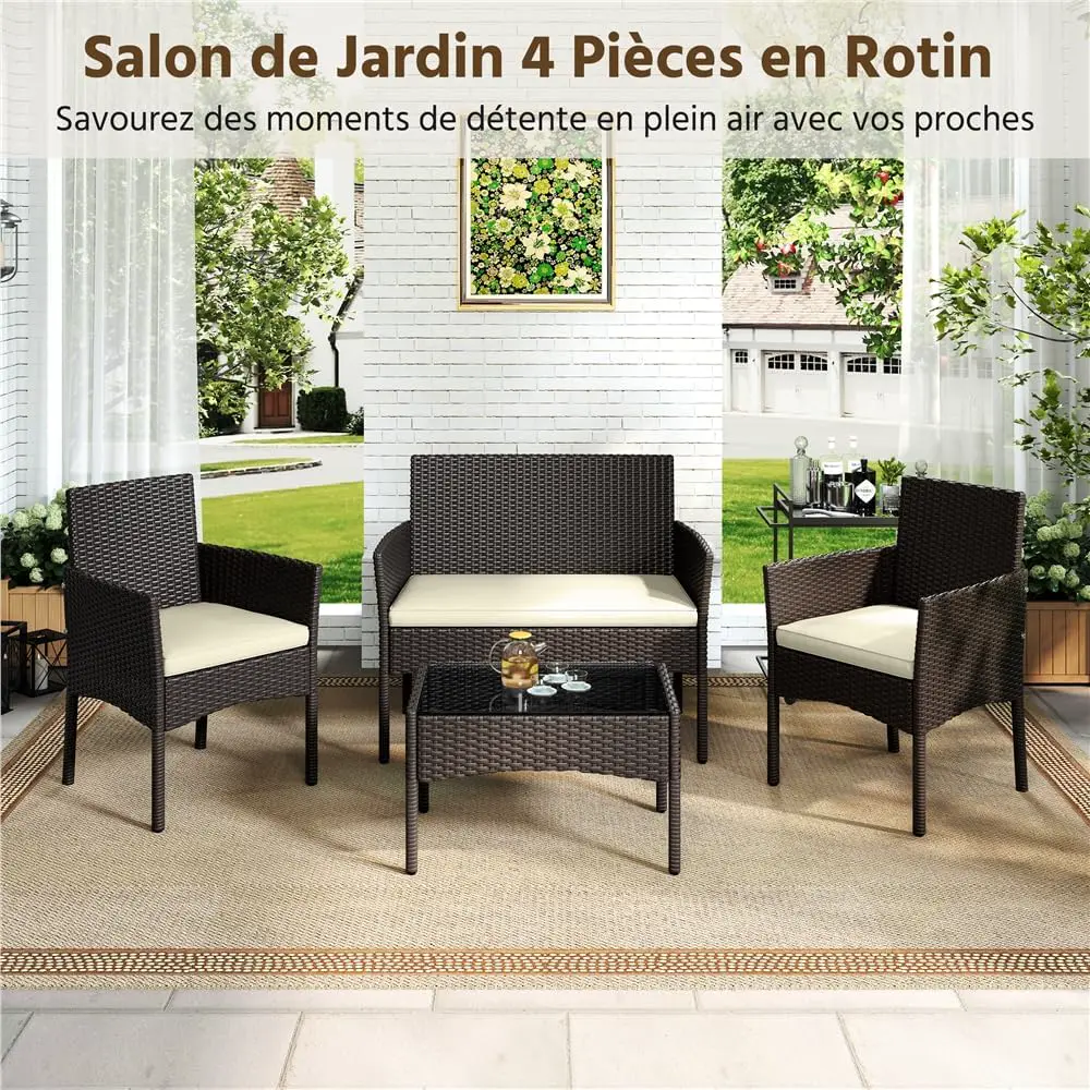 Salon de jardin 4 places en rotin beige 59,5x83,5 cm vue 7