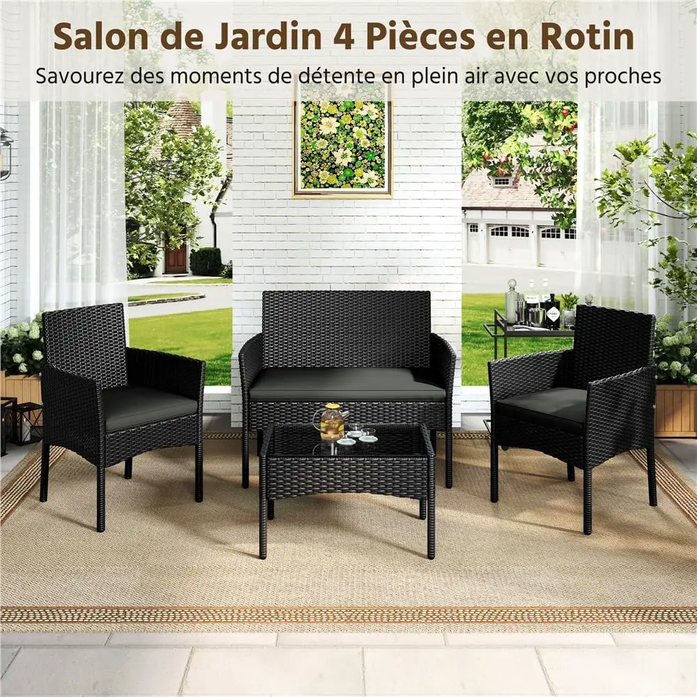 Salon de jardin 4 places en rotin gris 59,5x83,5 cm vue 7