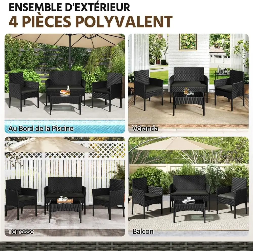 Salon de jardin 4 places en rotin gris 59,5x83,5 cm vue 8