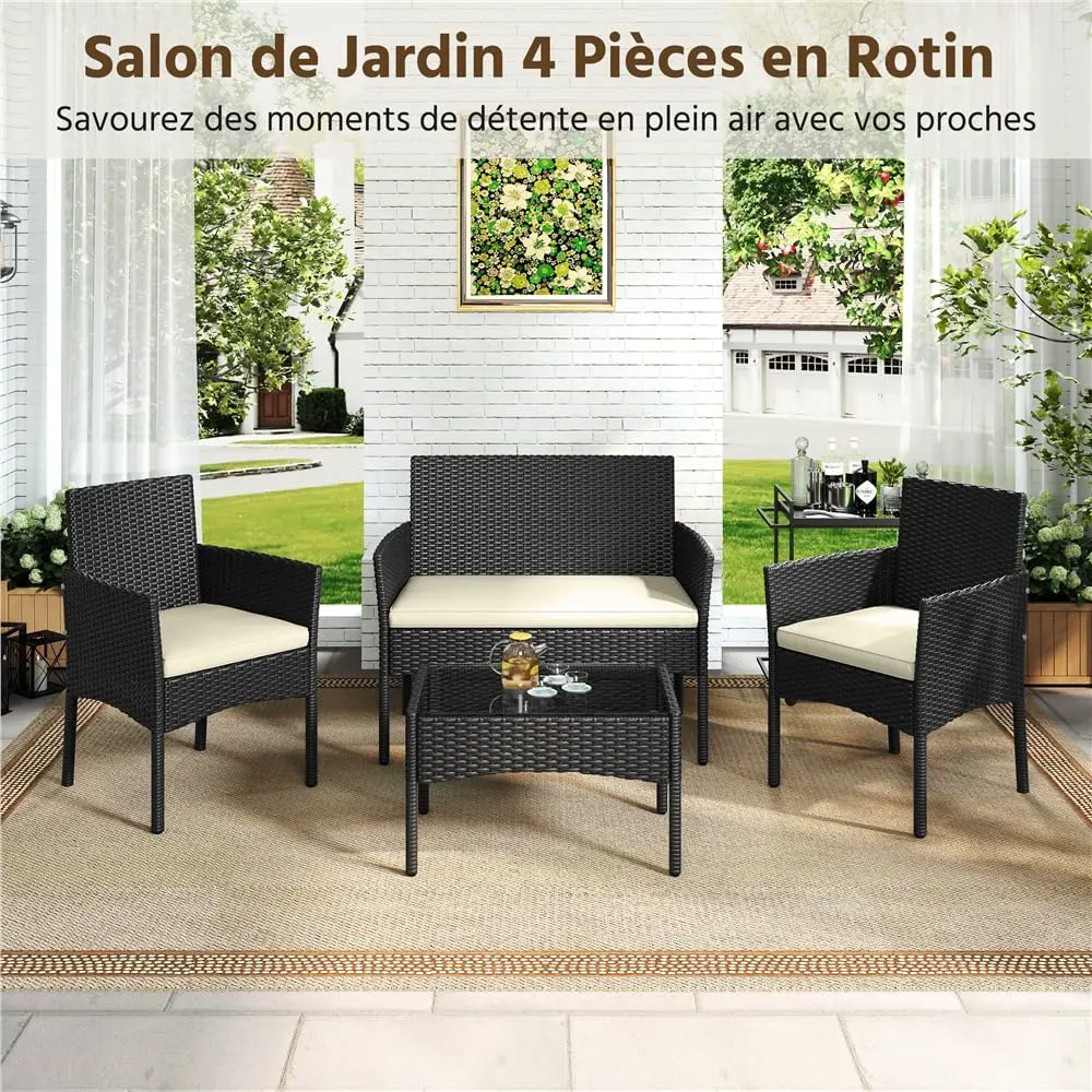 Salon de jardin 4 places en rotin noir 59,5x83,5 cm vue 4