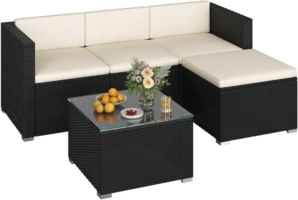 Yaheetech Salon de Jardin Exterieur 4 Personnes en Polyrotin Ensemble