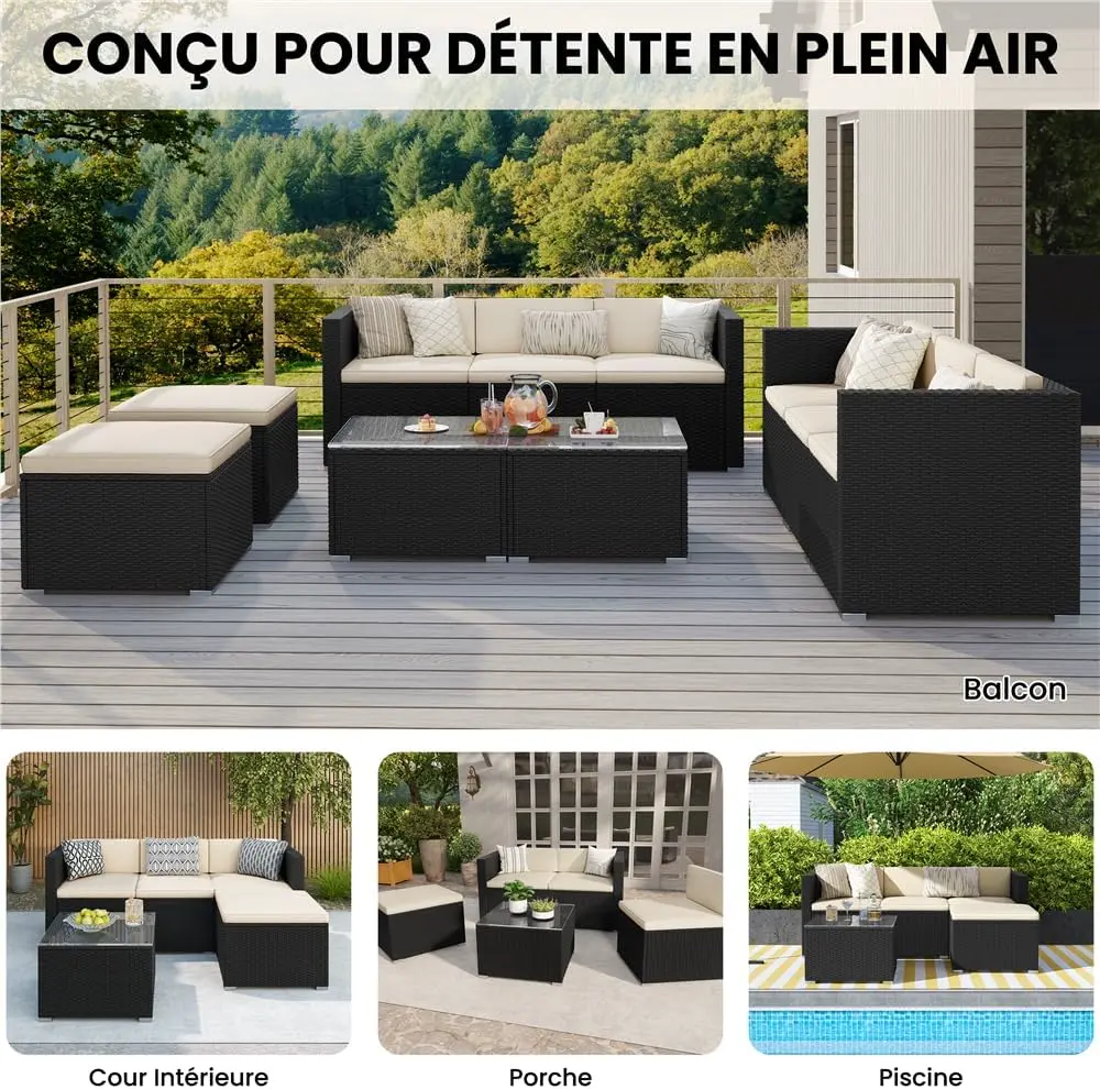 Salon de jardin 4 places en rotin noir 60,5 x 44 cm vue 2