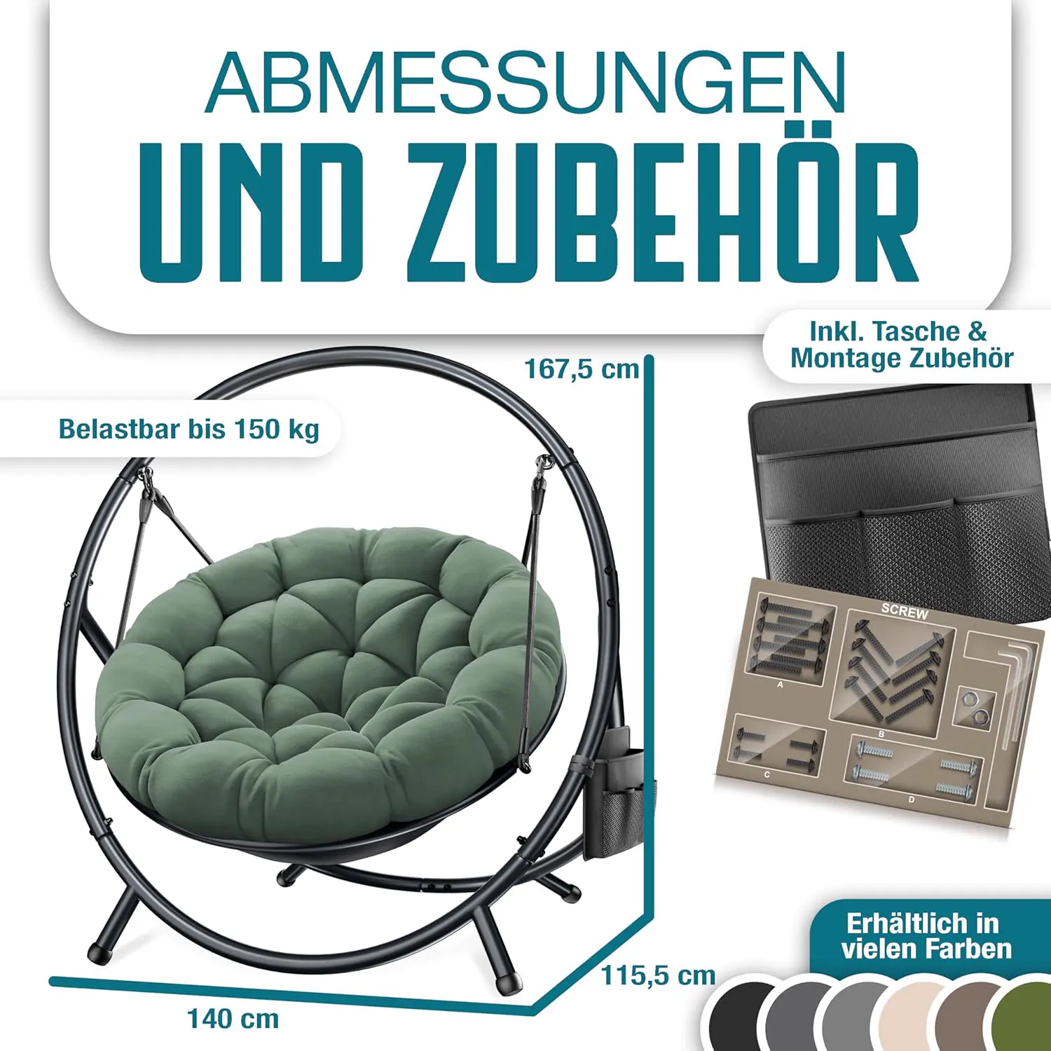 Fauteuils suspendus en acier 140 x 115,5 cm vue 2