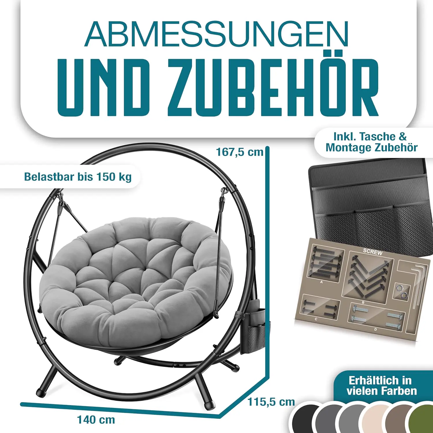 Fauteuils suspendus en acier 140 x 115,5 cm vue 2