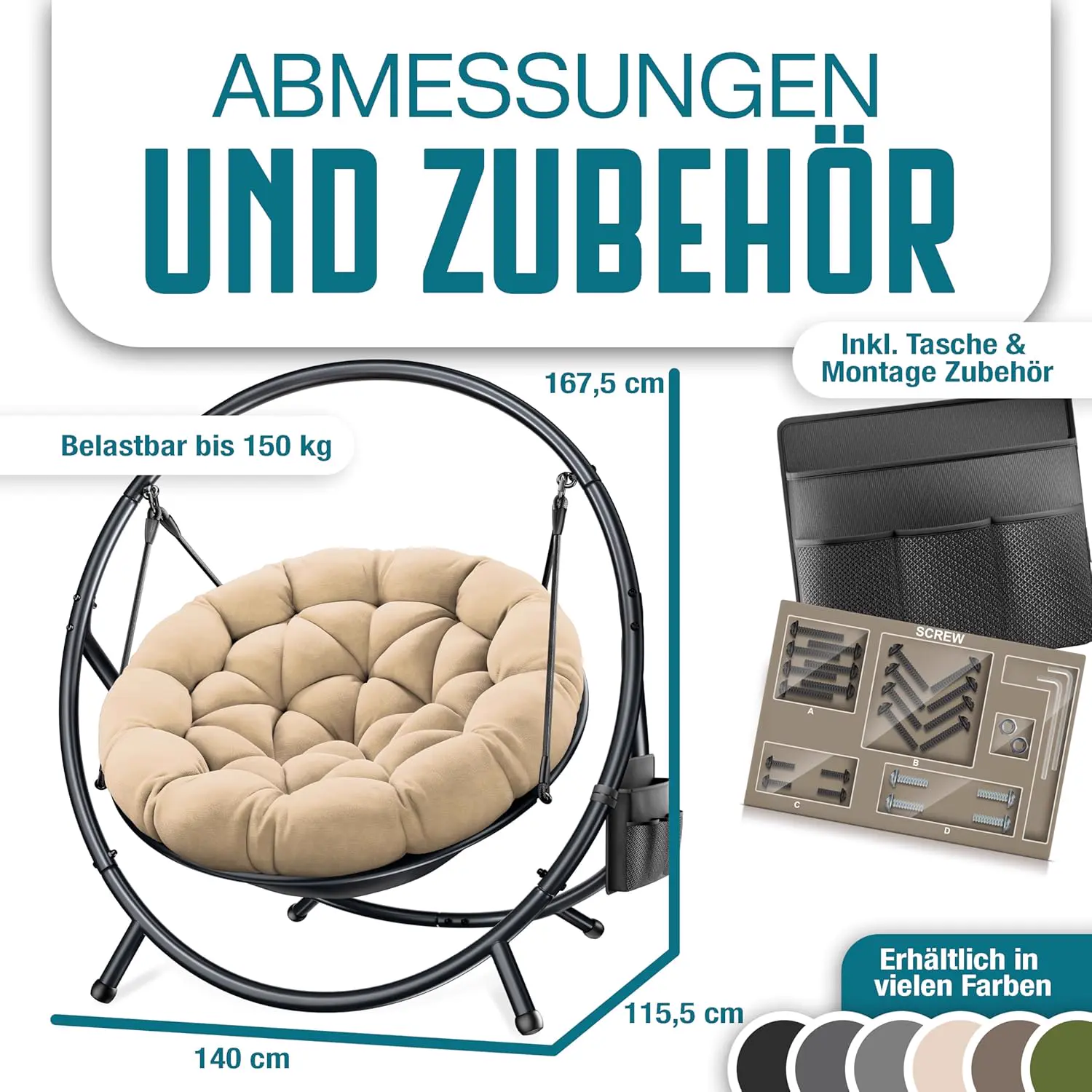 Fauteuils suspendus en acier 140 x 115,5 cm vue 2