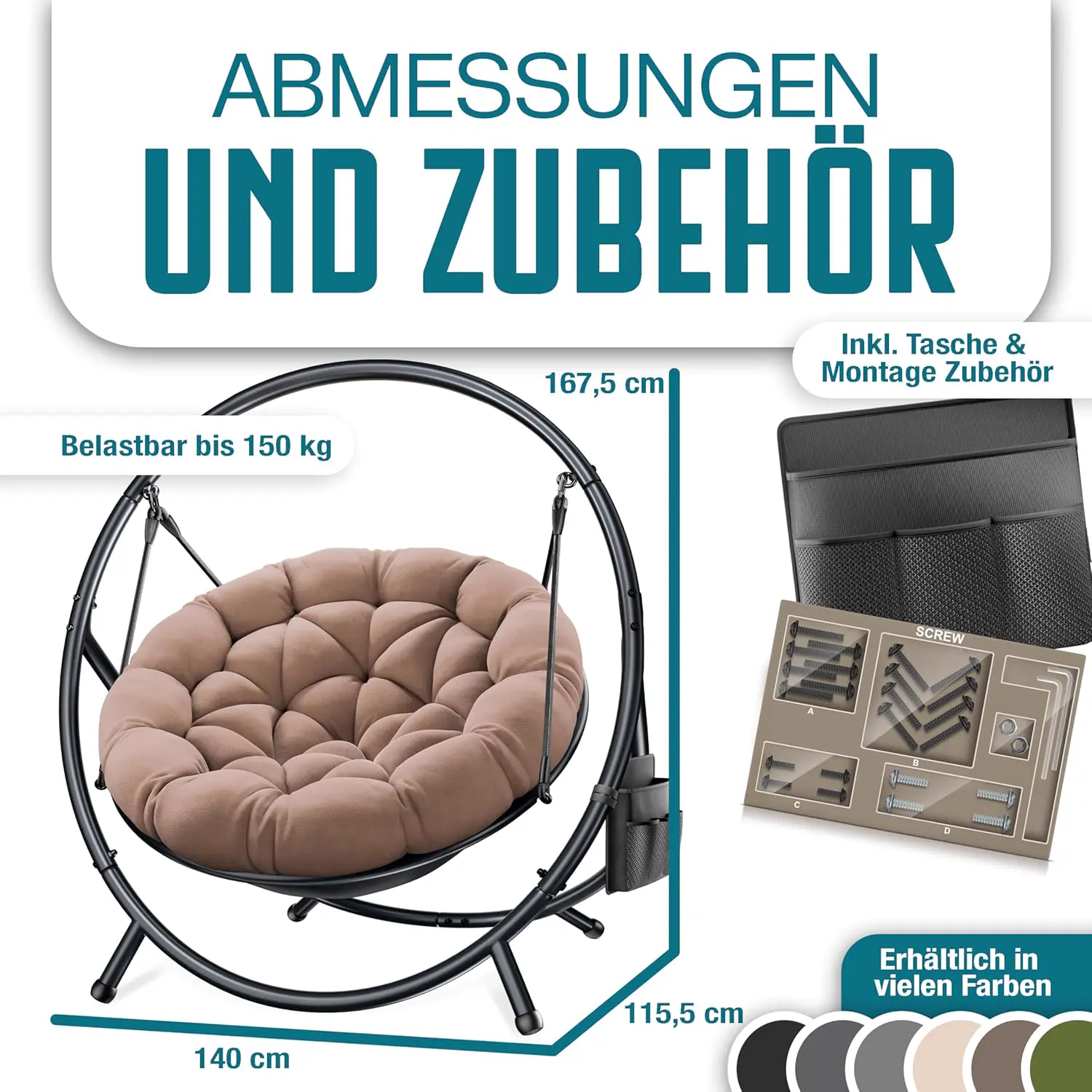 Fauteuils suspendus en acier 140 x 115,5 cm vue 2