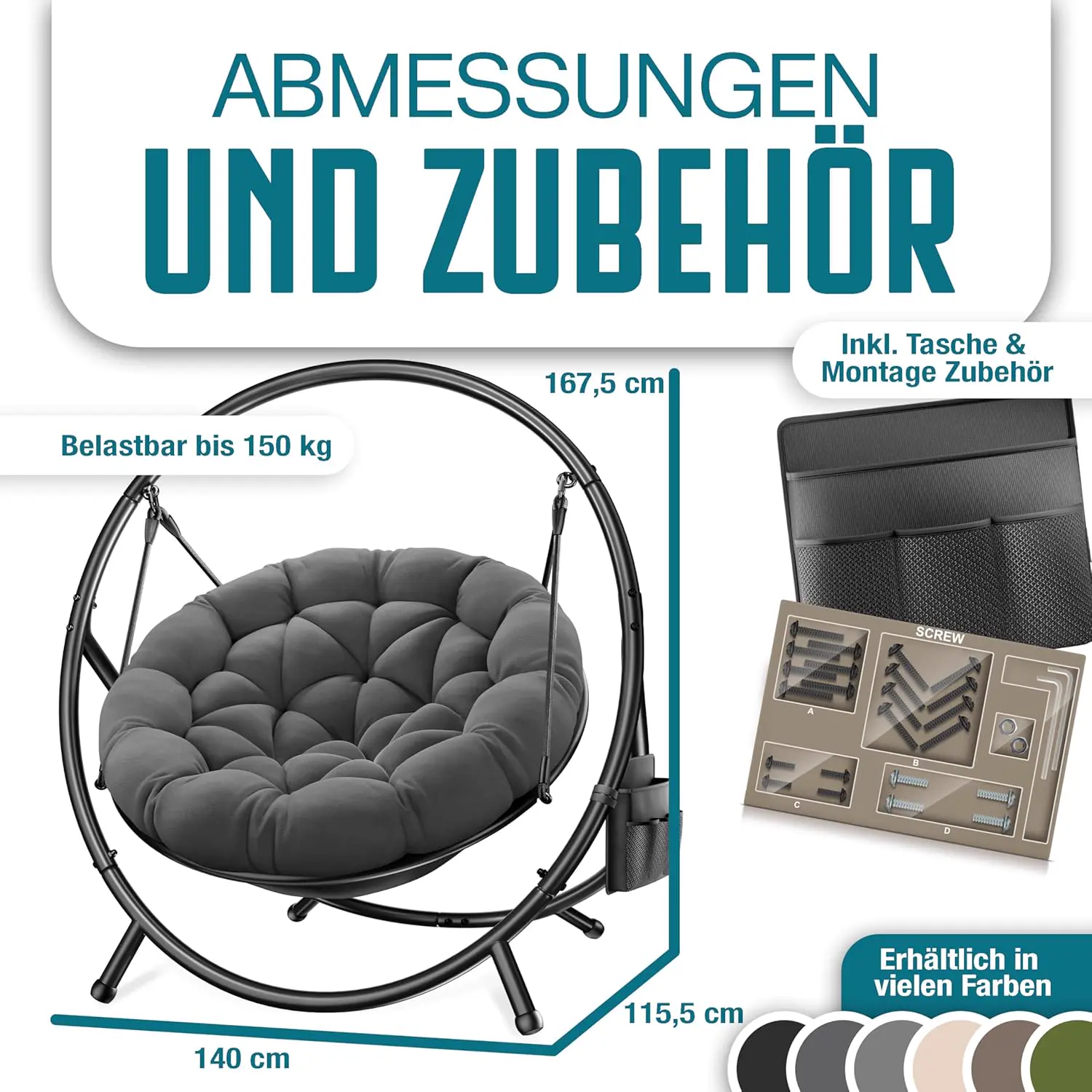 Fauteuils suspendus en acier 140 x 115,5 cm vue 2